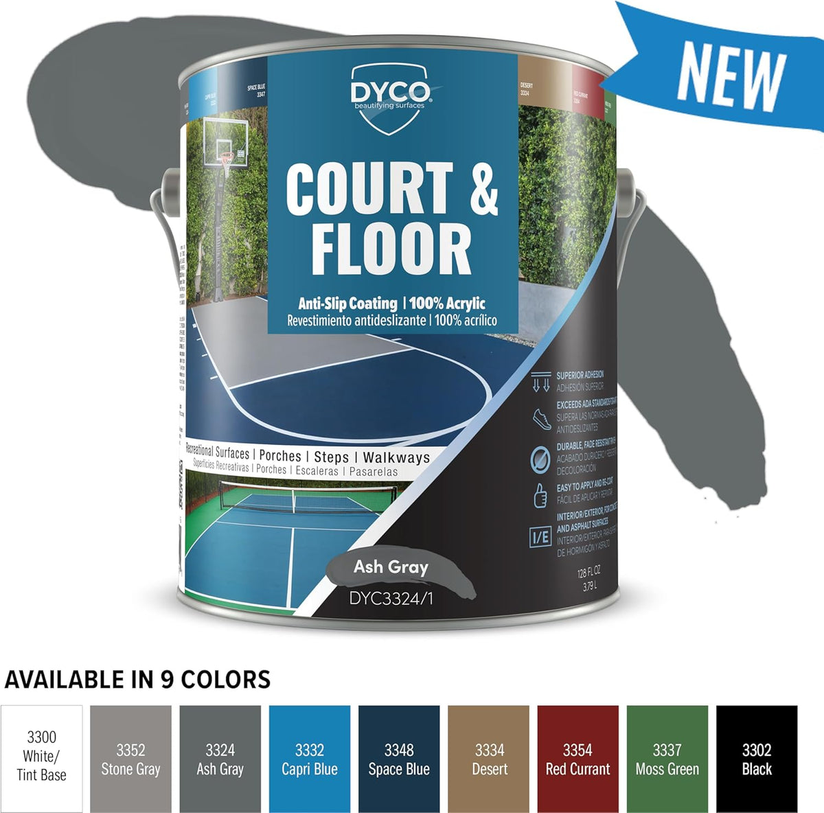 DYCO Court & Floor Anti-Slip Coating - Slip-Resistant Pavement, Cement & Concrete Paint for
