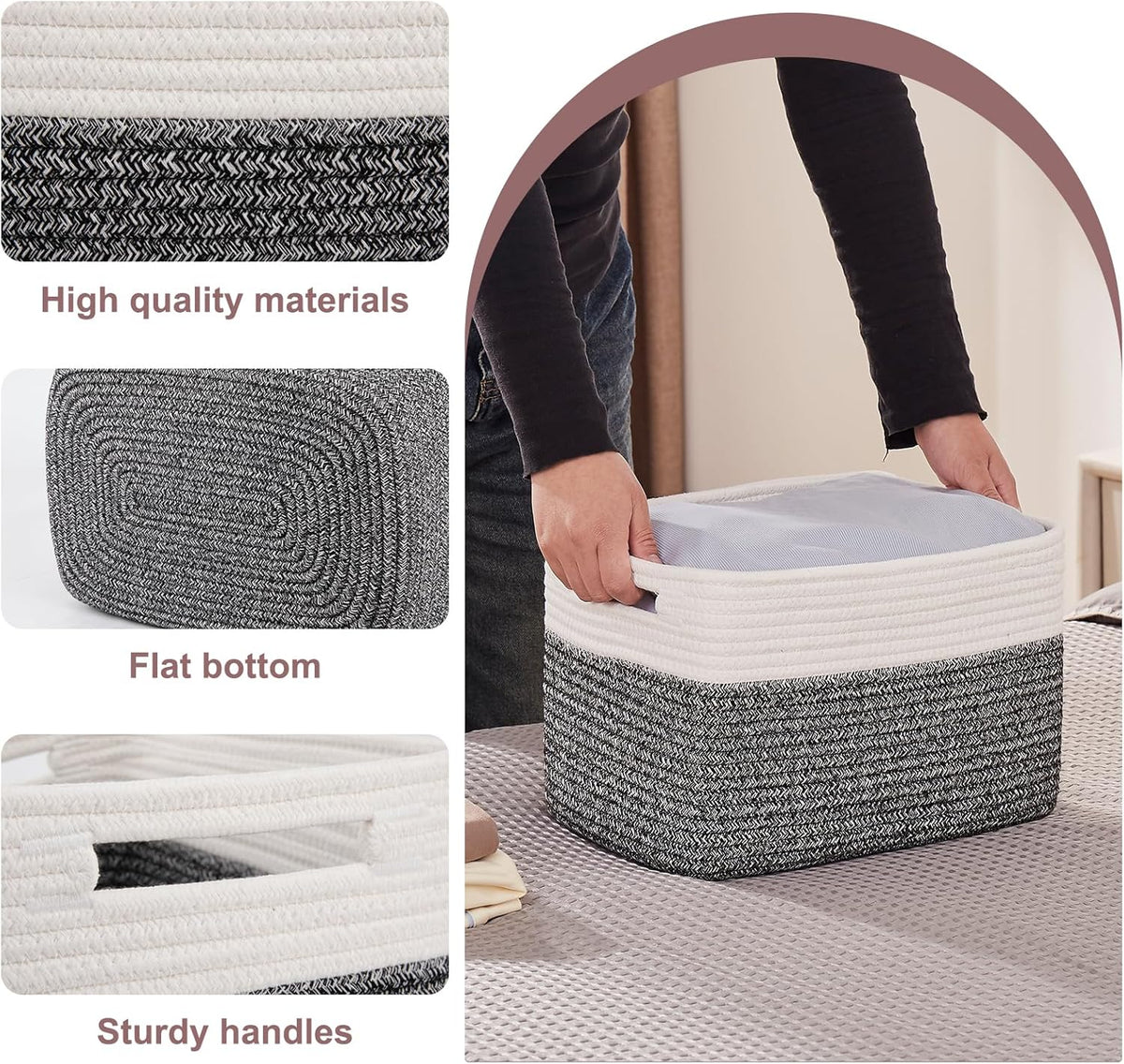 OIAHOMY 4 Pack Storage Baskets for Organizing, Basket for Shelves with Handle, Woven Baskets for