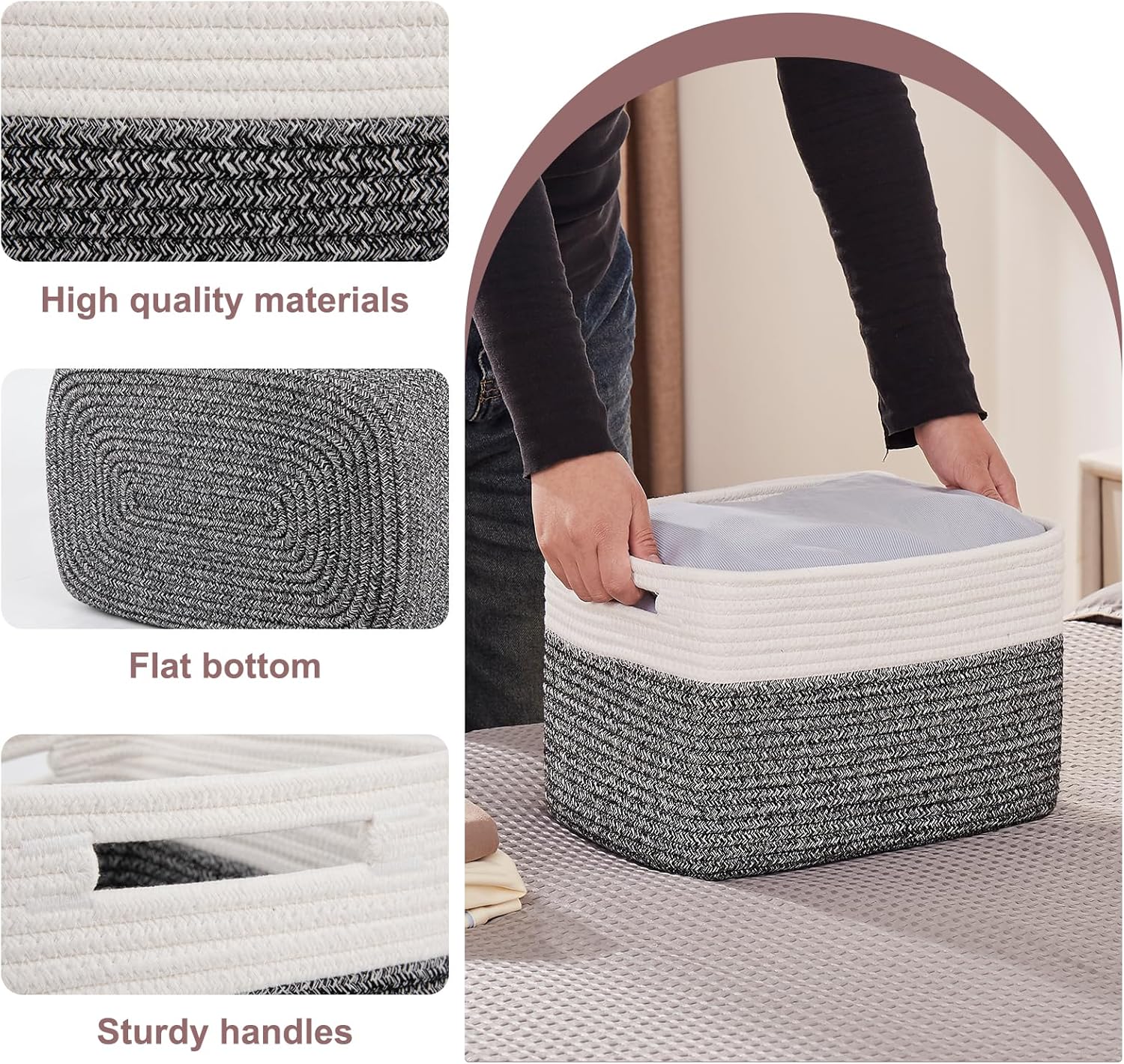 OIAHOMY 4 Pack Storage Baskets for Organizing, Basket for Shelves with Handle, Woven Baskets for