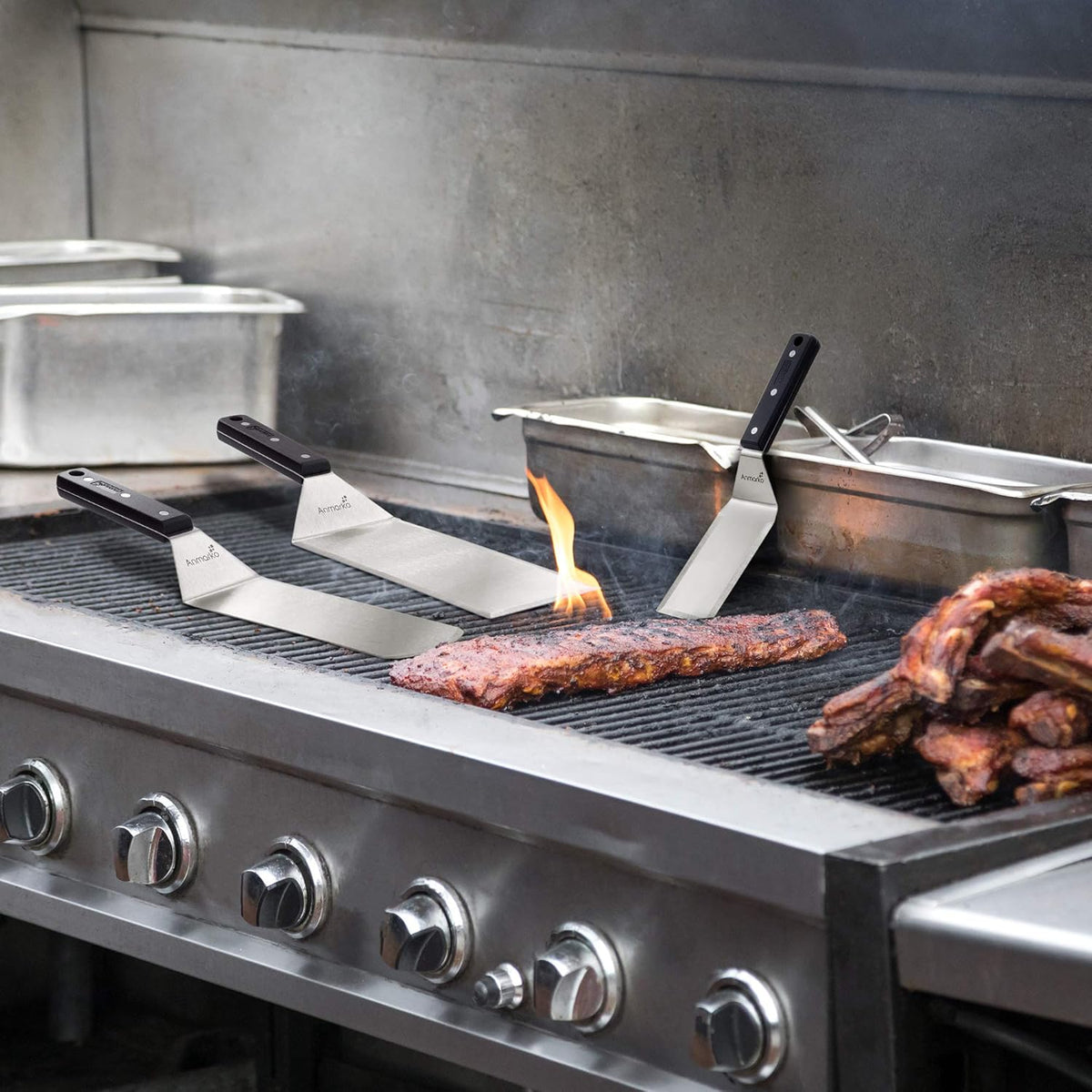 Stainless Steel Spatula Set - Heavy Duty Spatula and Scraper - Great for Cast Iron Griddle BBQ Flat