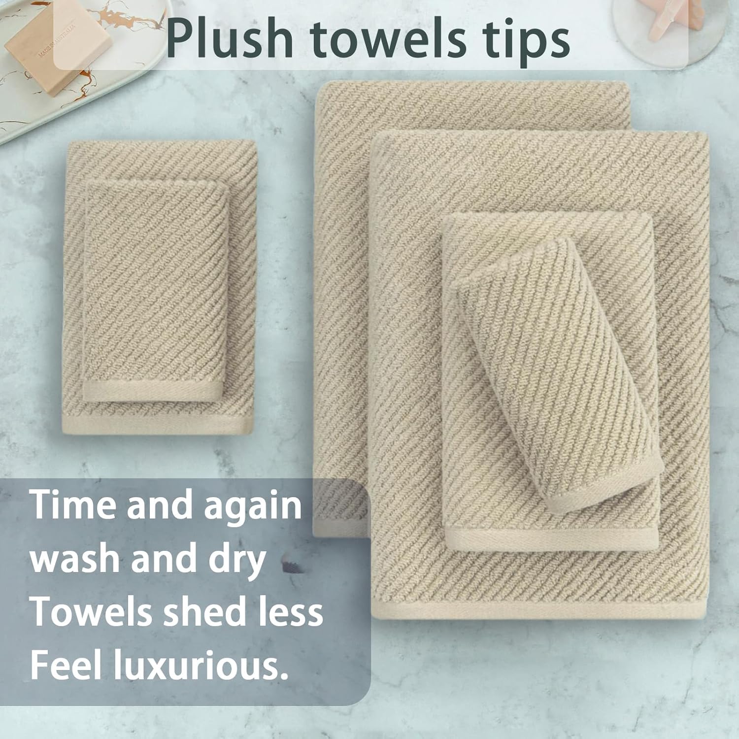 VOOVA & MOVAS Bath Towel Sets - 100% Cotton | Quick Dry | Light Weight | Thick | Soft, Beige Towels