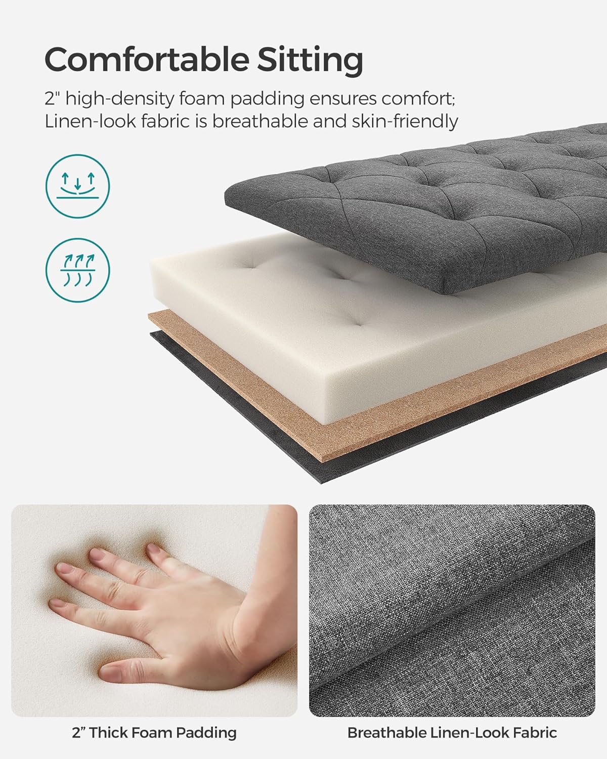 SONGMICS Storage Ottoman Bench, Foot Rest with Legs, 15.7 x 43.3 x 15.7 Inches, End of Bed Bench