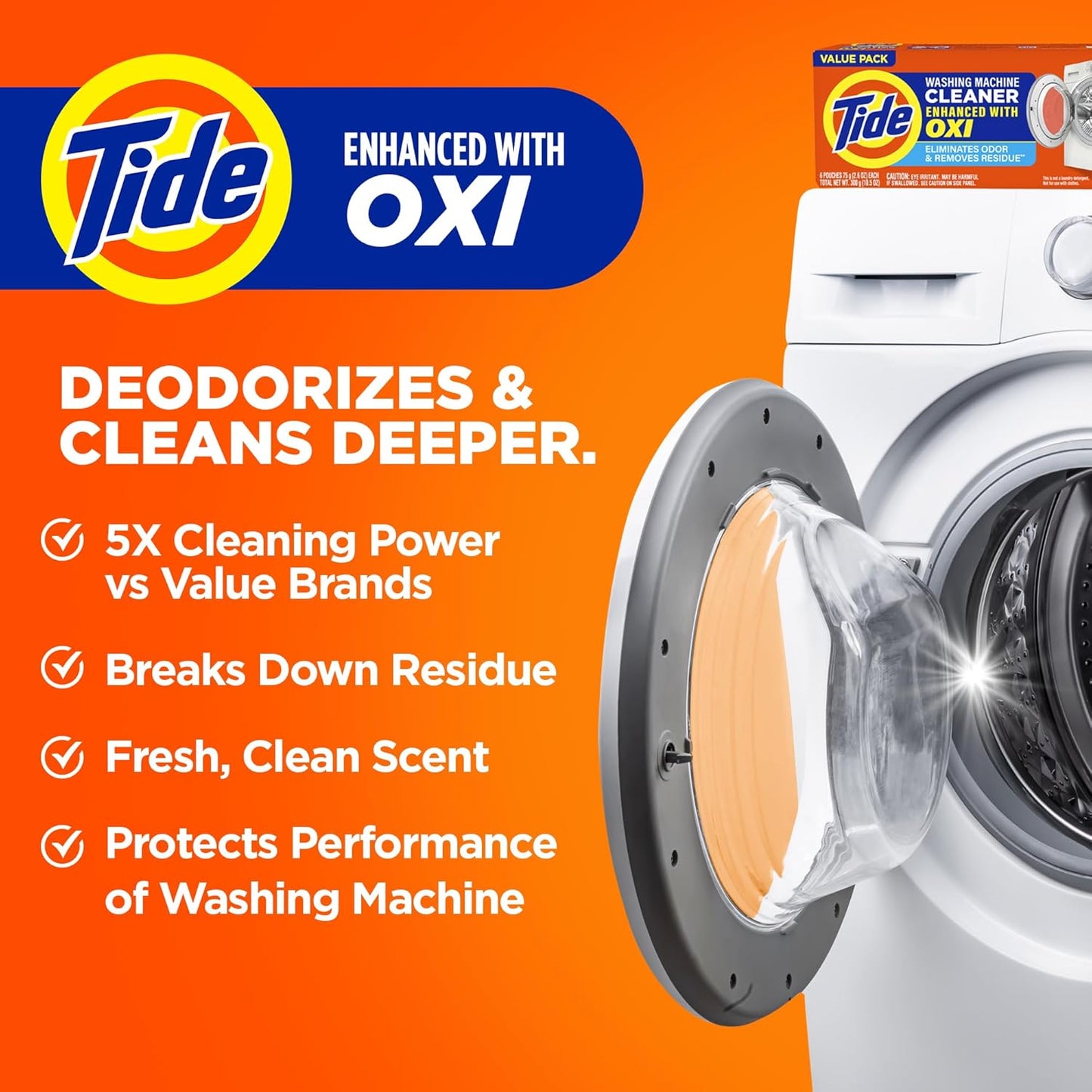Tide Washing Machine Cleaner, Washer Machine Cleaner with Oxi for Front and Top Loader Washer