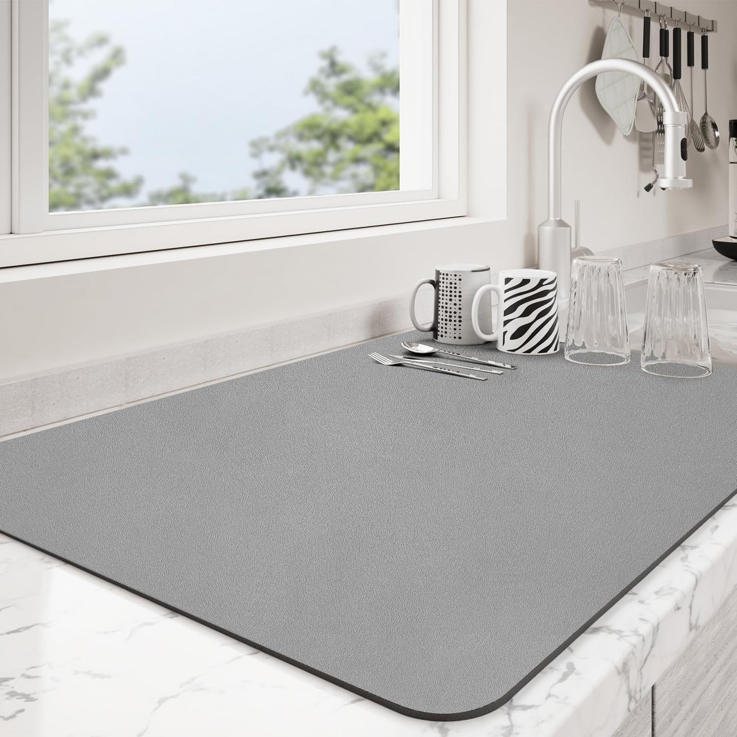Dish Drying Mat for Kitchen Counter | Coffee Bar Mat for Countertops | Heat Resistant Drainer Mat