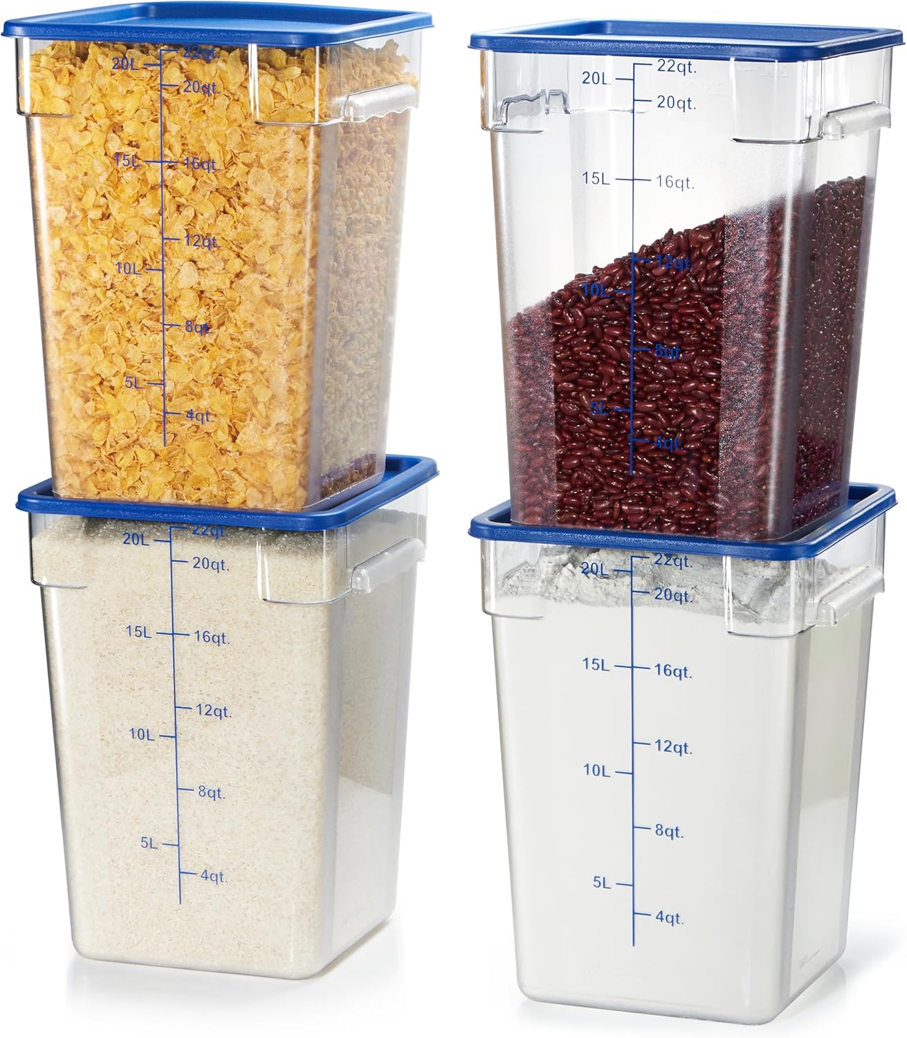 CURTA 4 Pack Food Storage Containers with Blue Lids - NSF Listed Commercial Grade in 22.0 Qt