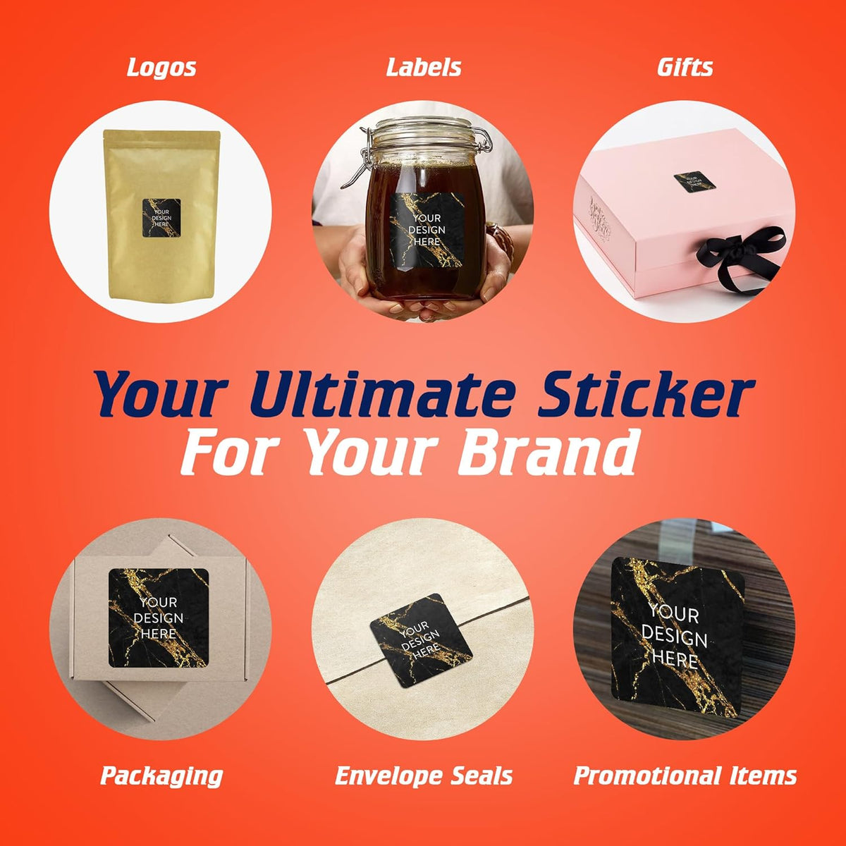 100 Custom Vinyl Stickers - Upload Your own Image, Text, Design, Logo - Personalized Logo Labels