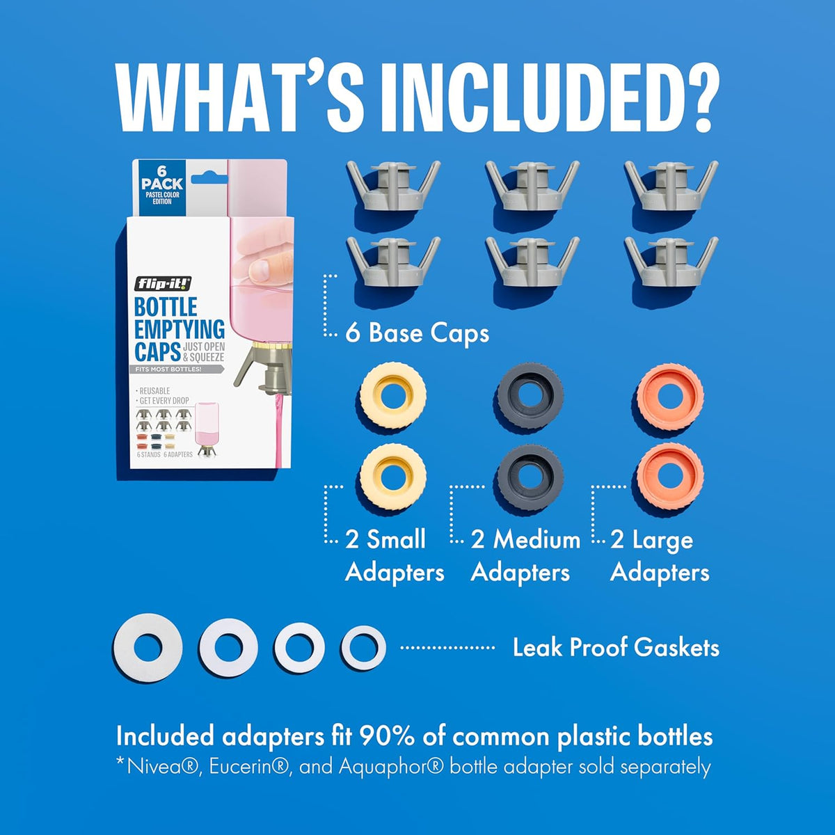 Flip-It! Bottle Emptying Kit – 6 Bottle Pack - No more wasted product - Fits most plastic bottles