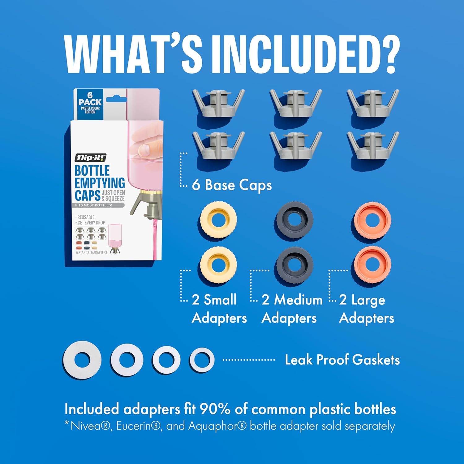 Flip-It! Bottle Emptying Kit – 6 Bottle Pack - No more wasted product - Fits most plastic bottles