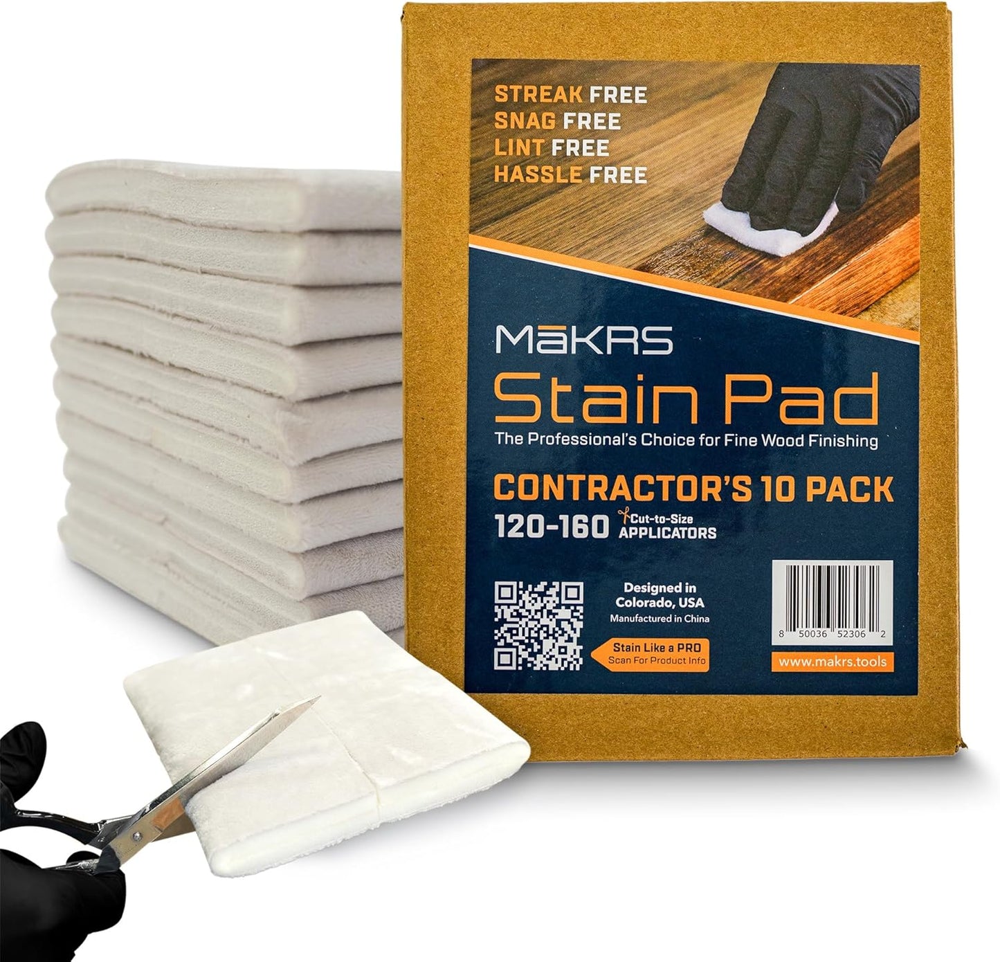 MāKRS Stain Pad, Cut-to-Size Staining Pads, 10-Pack, Lint, Snag, Streak-Free Applicator, Micro