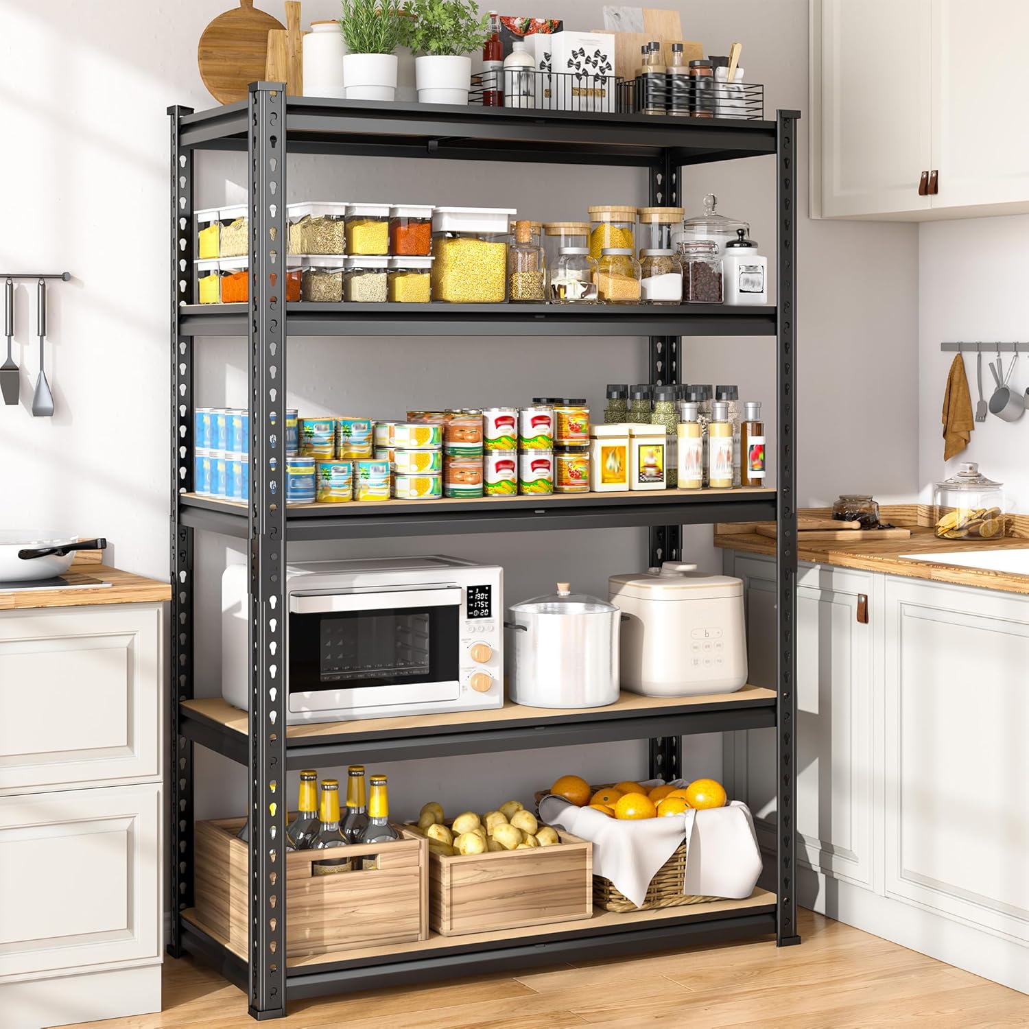 5-Tier Storage Shelves, 1980LBS Adjustable Pantry Shelves, Metal Shelving Unit for Kitchen, Pantry