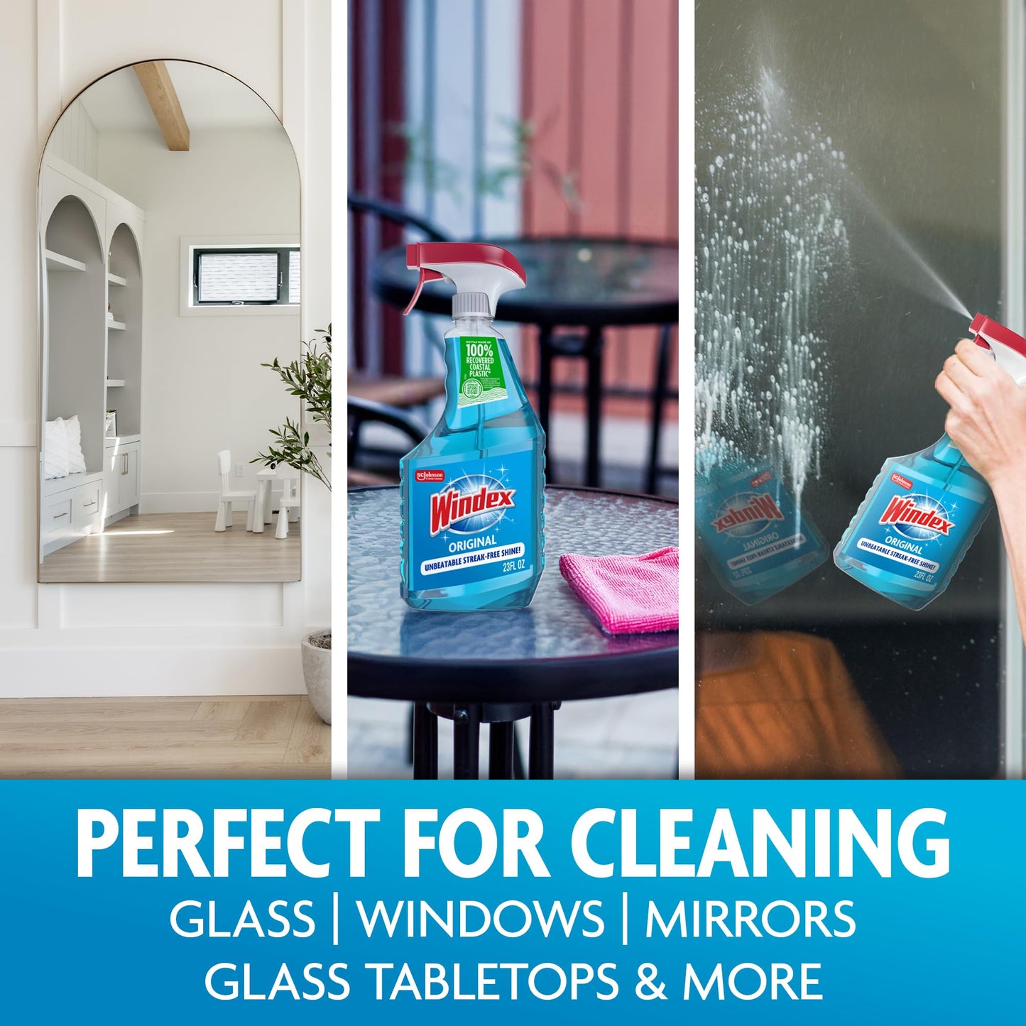 Windex Glass and Window Cleaner Spray Bottle, Bottle Made from 100% Recycled Plastic, Surface