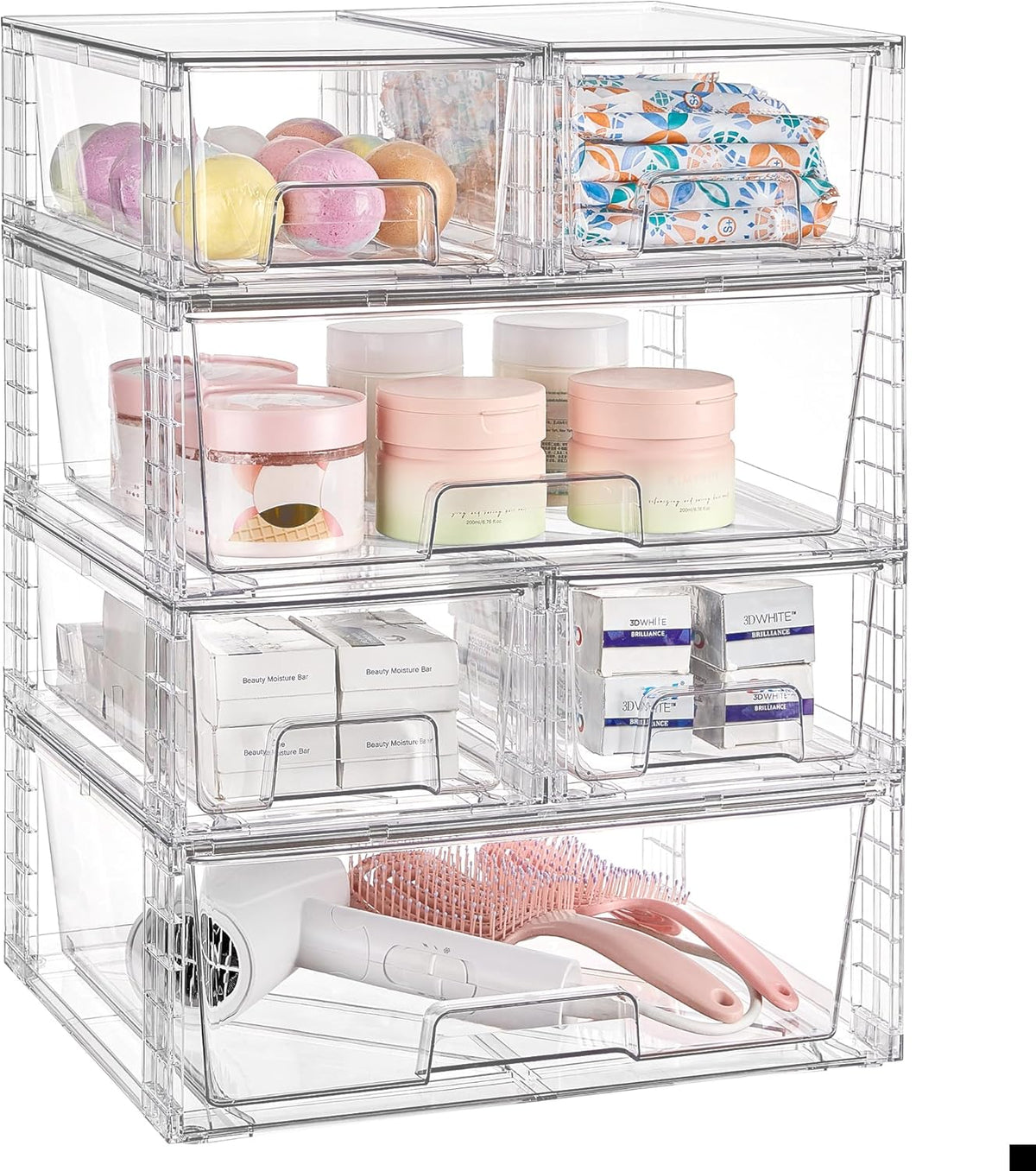 Vtopmart Clear Stackable Storage Drawers Set of 6, Easily Assemble Acrylic Bathroom Undersink