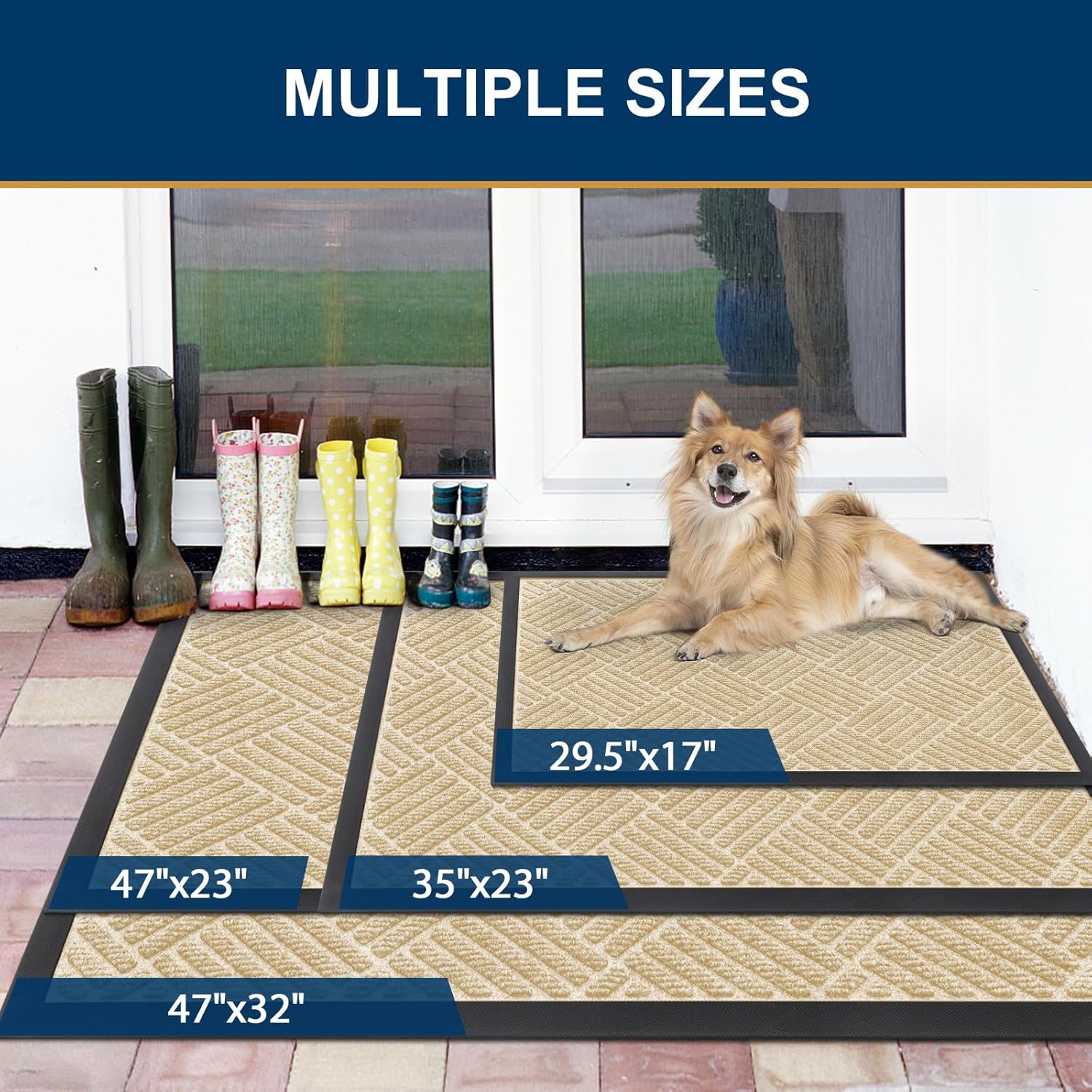 Smiry Front Door Mat Outside Entrance, Heavy Duty Outdoor Indoor Natural Rubber Doormat, Non Slip