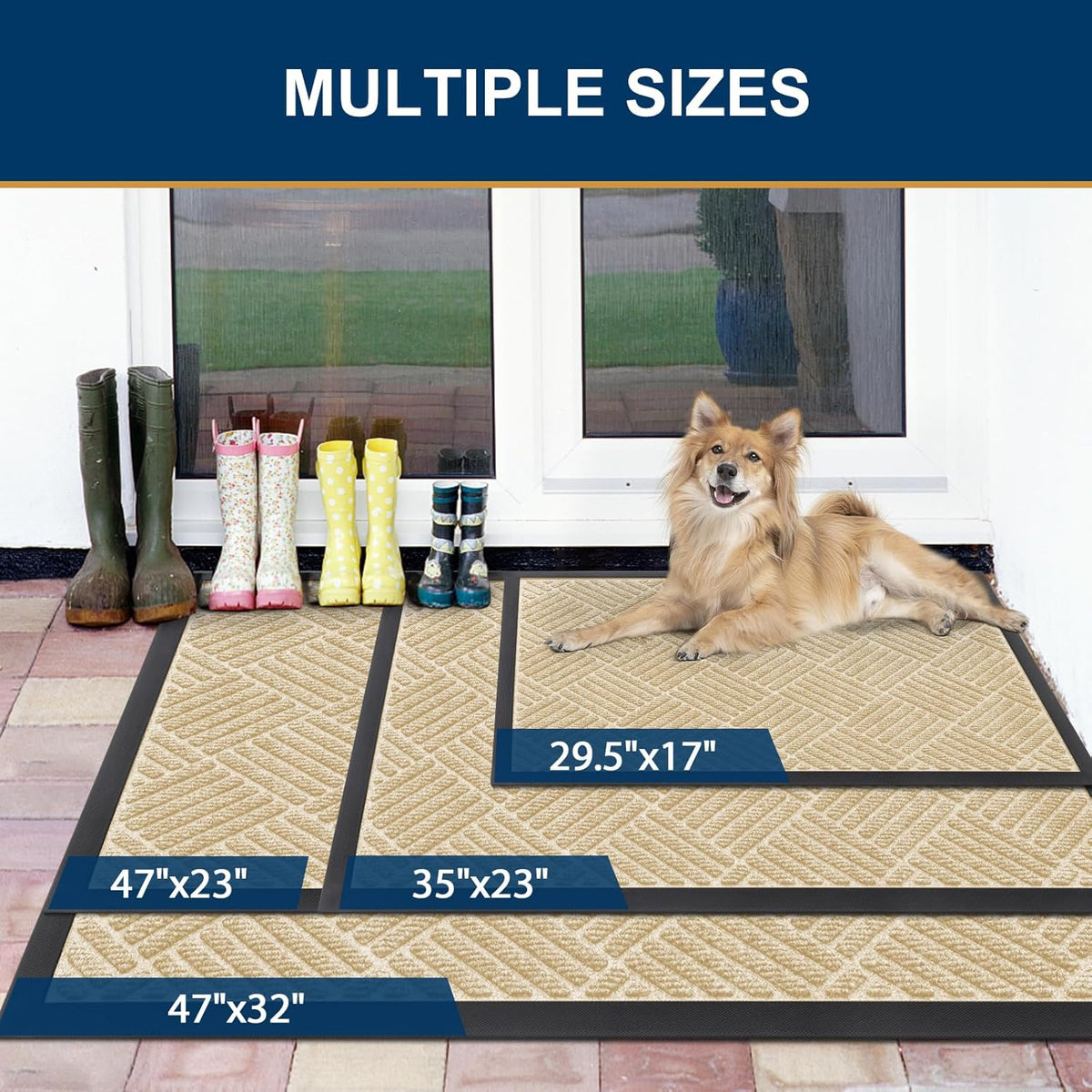 Smiry Front Door Mat Outside Entrance, Heavy Duty Outdoor Indoor Natural Rubber Doormat, Non Slip