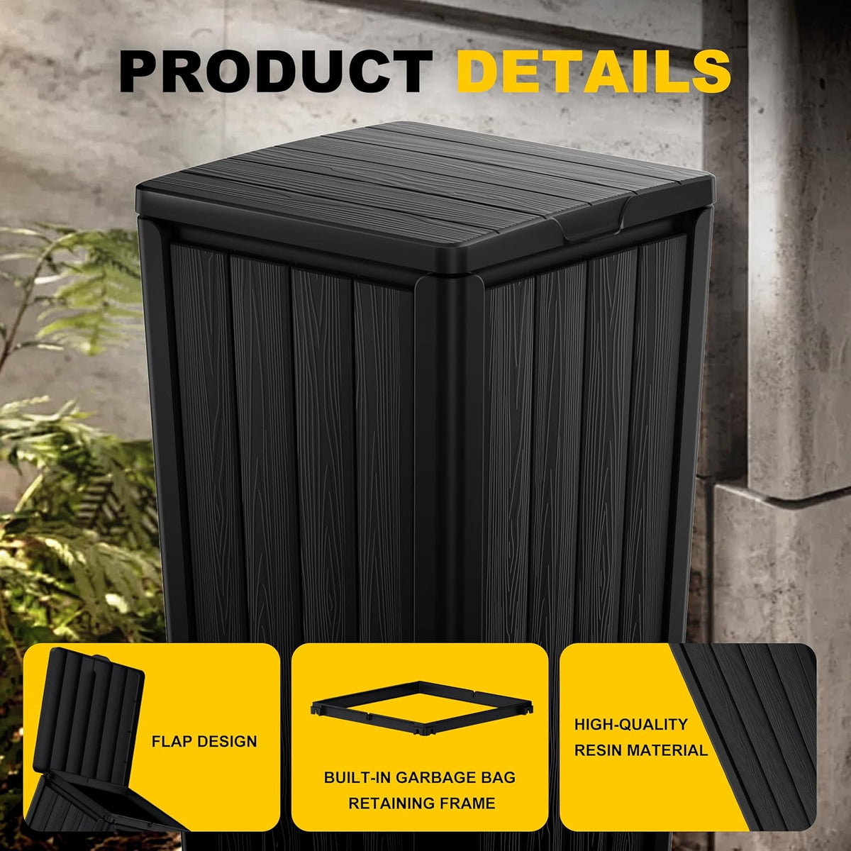 EasyUp Outdoor Trash Can with Lid, Waterproof and Sunscreen Resin Garbage Cans, Outside Trash Bin