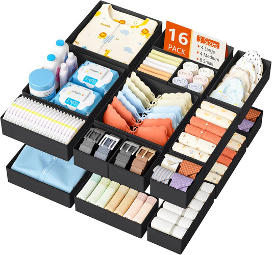 DIMJ Drawer Organizer Clothes - 16 Pack Baby Dresser Organizer for Nursery, Foldable Drawer