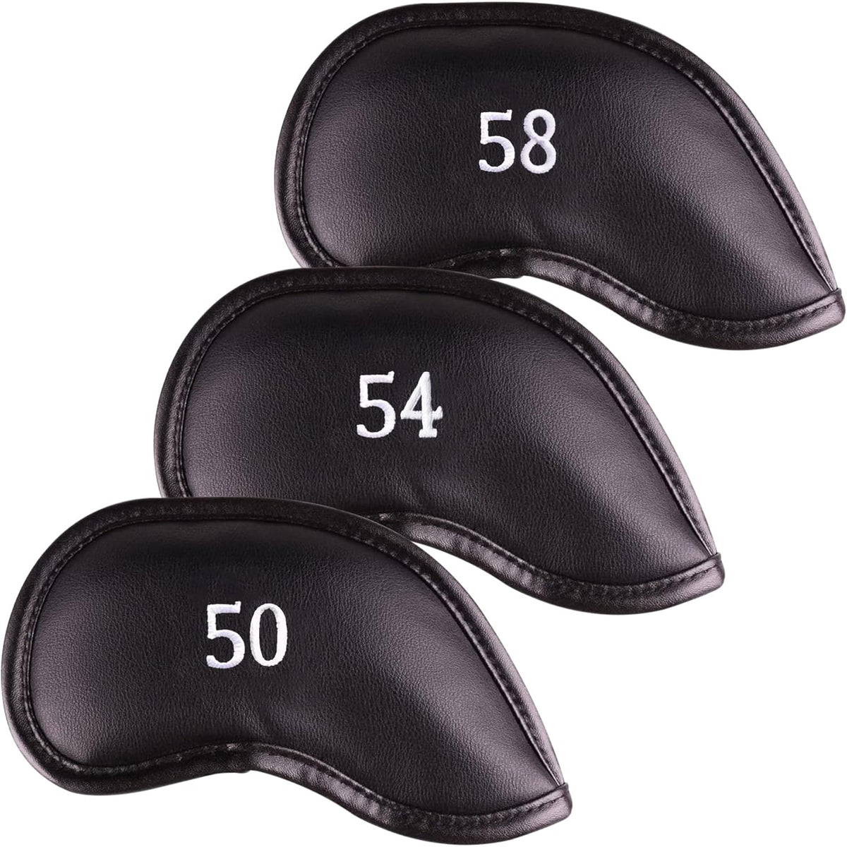 Premium Magnetic Leather Iron and Wedge Golf Club Head Covers | Set of 10 | Fits Most Clubs |