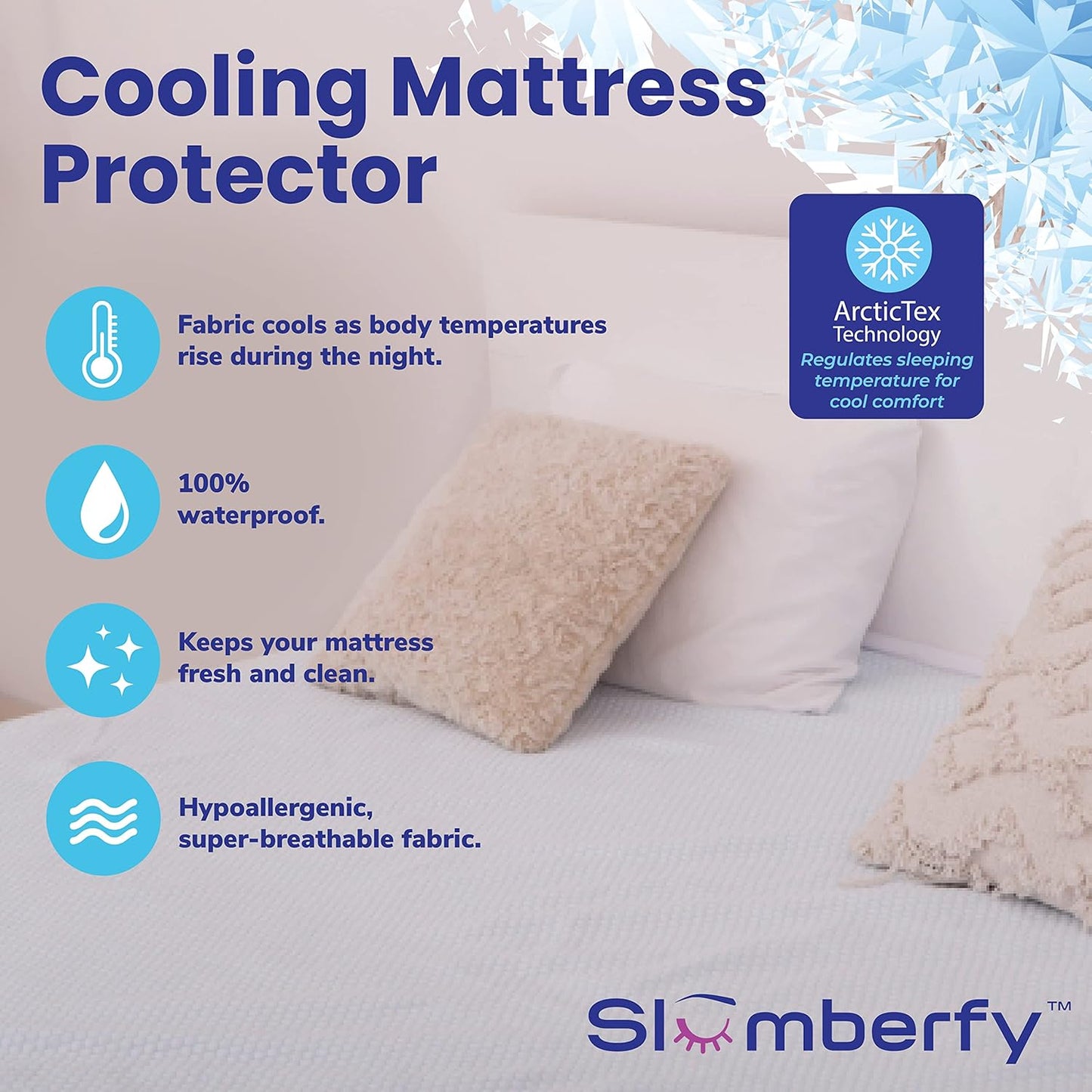 Queen Size Waterproof Cooling Mattress Protector by Slumberfy - Premium Skin-Safe Cover, Natural