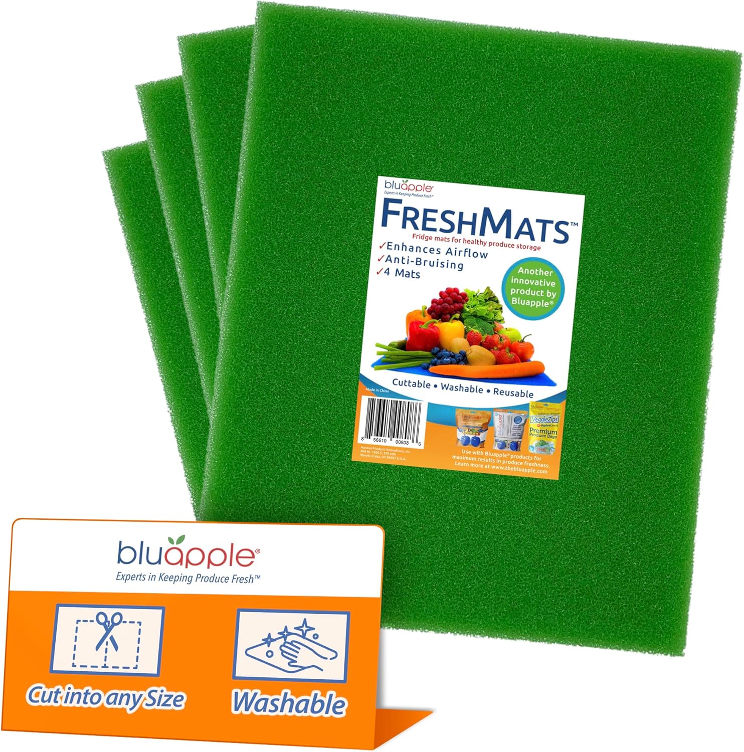 Bluapple FreshMats - Refrigerator Bin Liners, Fridge Drawer Mats - Keeps Produce Fresh Longer