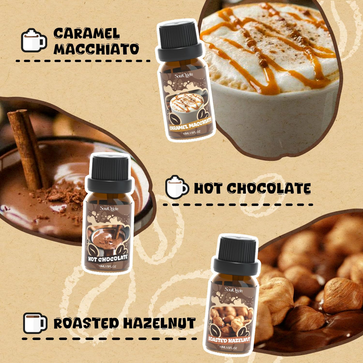 Coffee Fragrance Oils Set, Essential Oil for Diffuser, Diffuser Oil, Use for Soap Candle