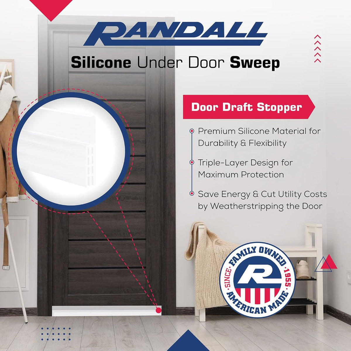 Adhesive Backed Door Draft Stopper – Silicone Under Door Sweep for Interior & Exterior Doors, Noise