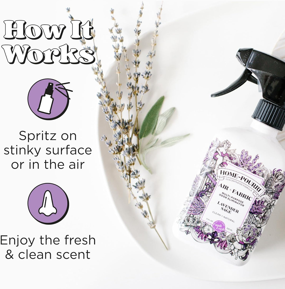 Home-Pourri Air + Fabric Multi-Purpose Odor Freshener Spray, 11 Fl Oz, Up to 570 Uses, Lavender