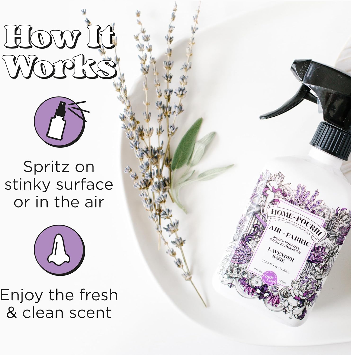 Home-Pourri Air + Fabric Multi-Purpose Odor Freshener Spray, 11 Fl Oz, Up to 570 Uses, Lavender