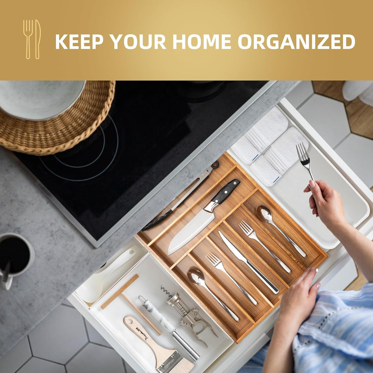 Silverware Organizer Kitchen Drawer Organizer Utensil Organizer Acacia Silverware Holder Cutlery