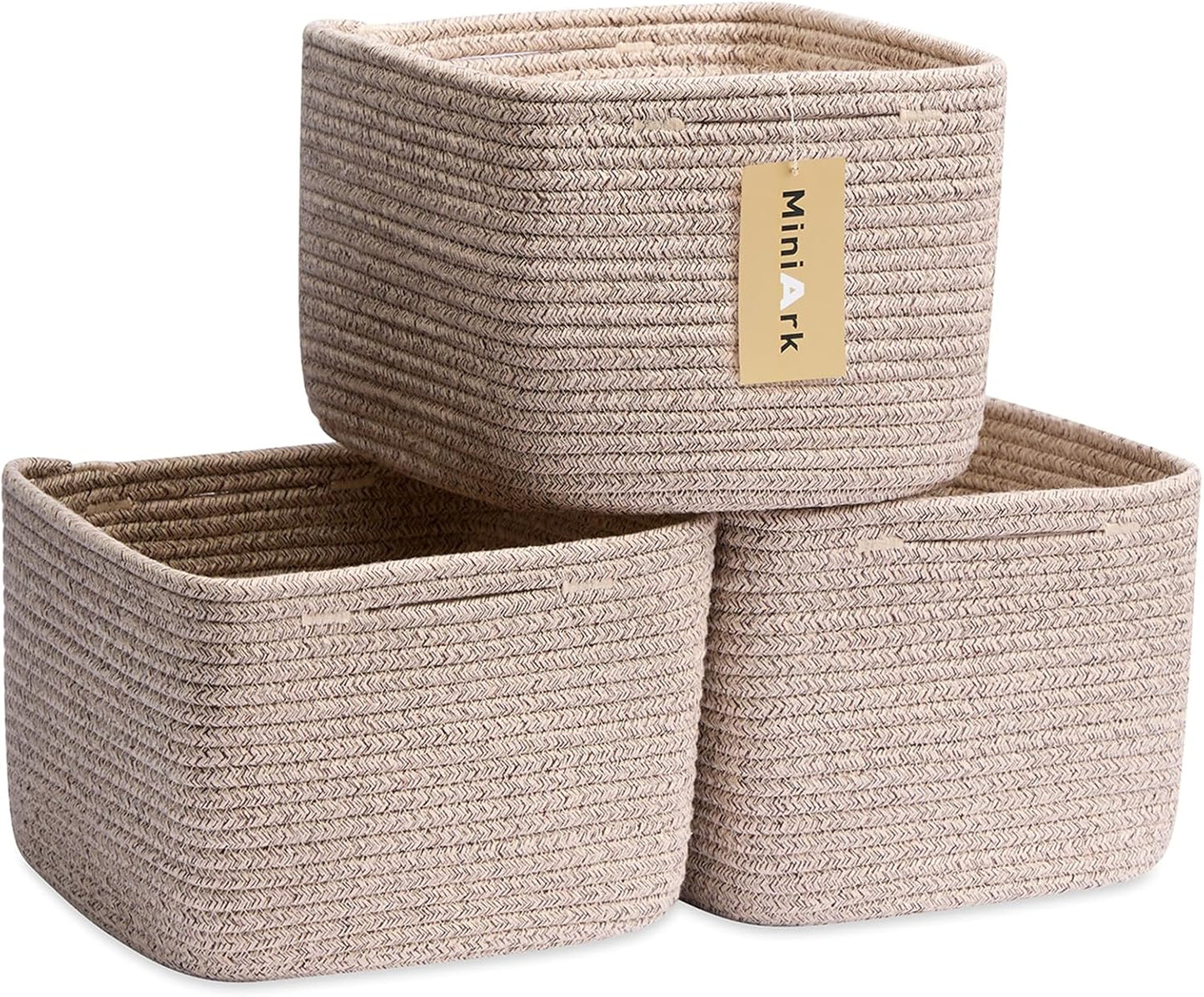 Small Organizing Baskets for Cubes Shelf, 9.7x9.7x7.1 Inch Rope Woven Storage Bins for Nursery