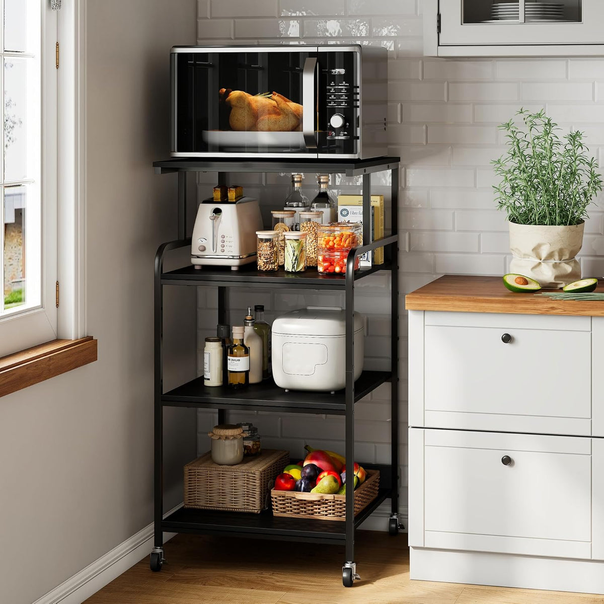 Extra Tall & Large Printer Stand, 24" x 24"x 46'' Height 4 Tier Metal Printer Table for Home