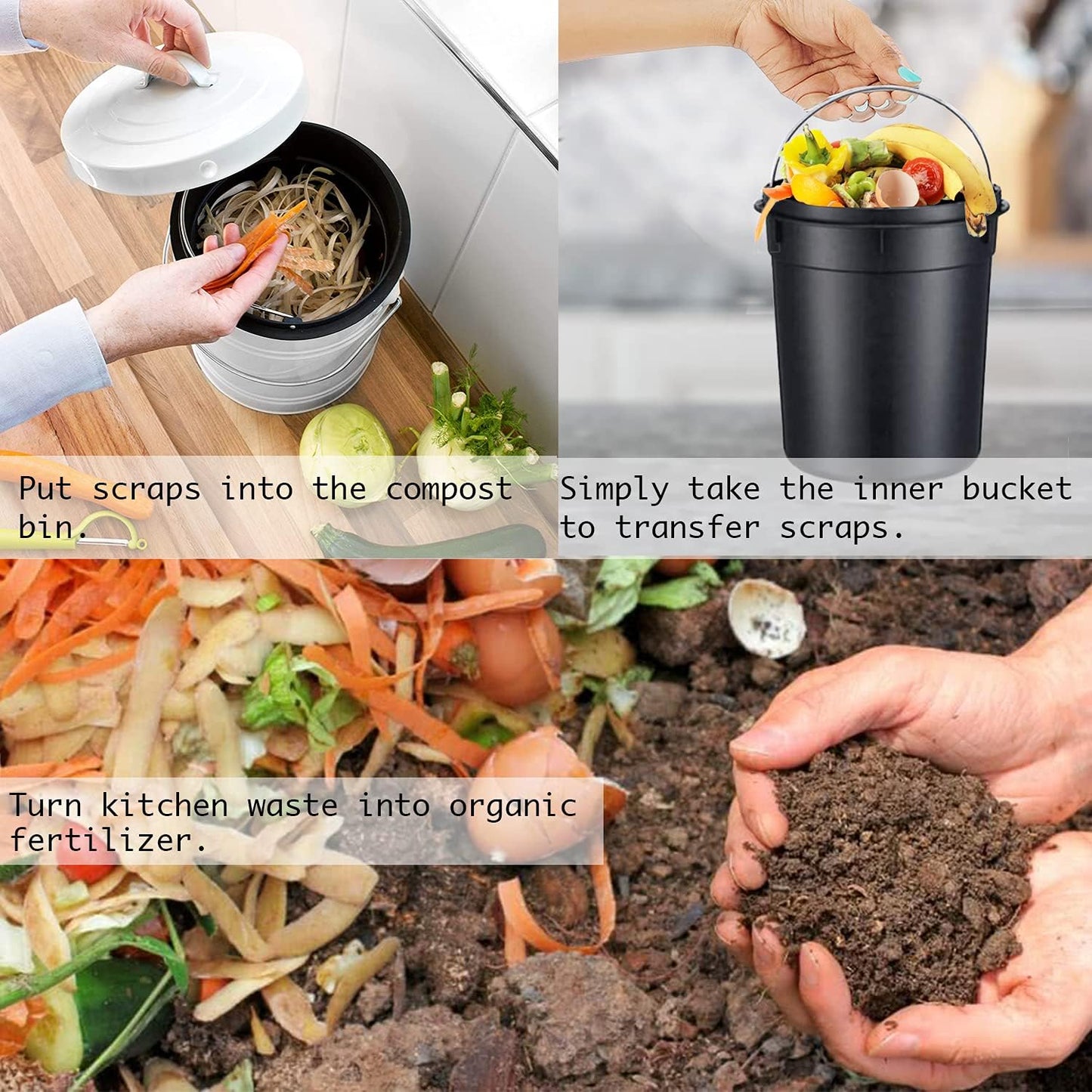 Compost Bin for Kitchen Counter, LALASTAR Small Metal Compost Bin Indoor Kitchen Sealed with Lid