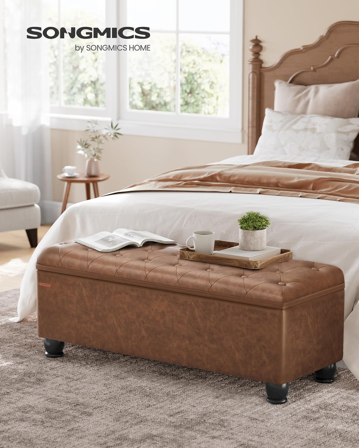 SONGMICS Storage Ottoman, Storage Bench, Tufted Entryway Bedroom Bench, 17.7 x 46.5 x 17.7 Inches