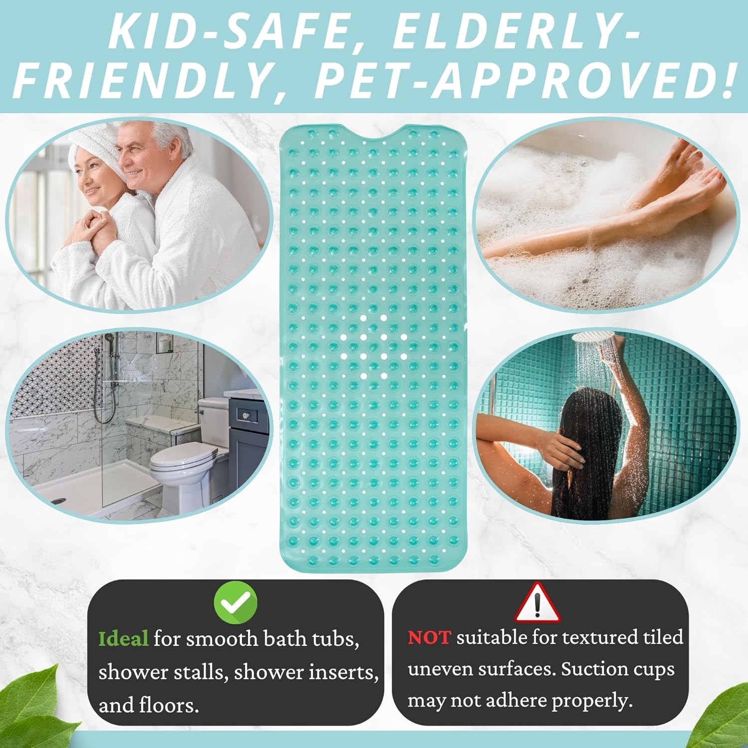 ENKOSI Bath Mat - Large Non Slip Bathtub & Shower Mat - Extra Long 40 x 16 Inch Bathroom Mats for