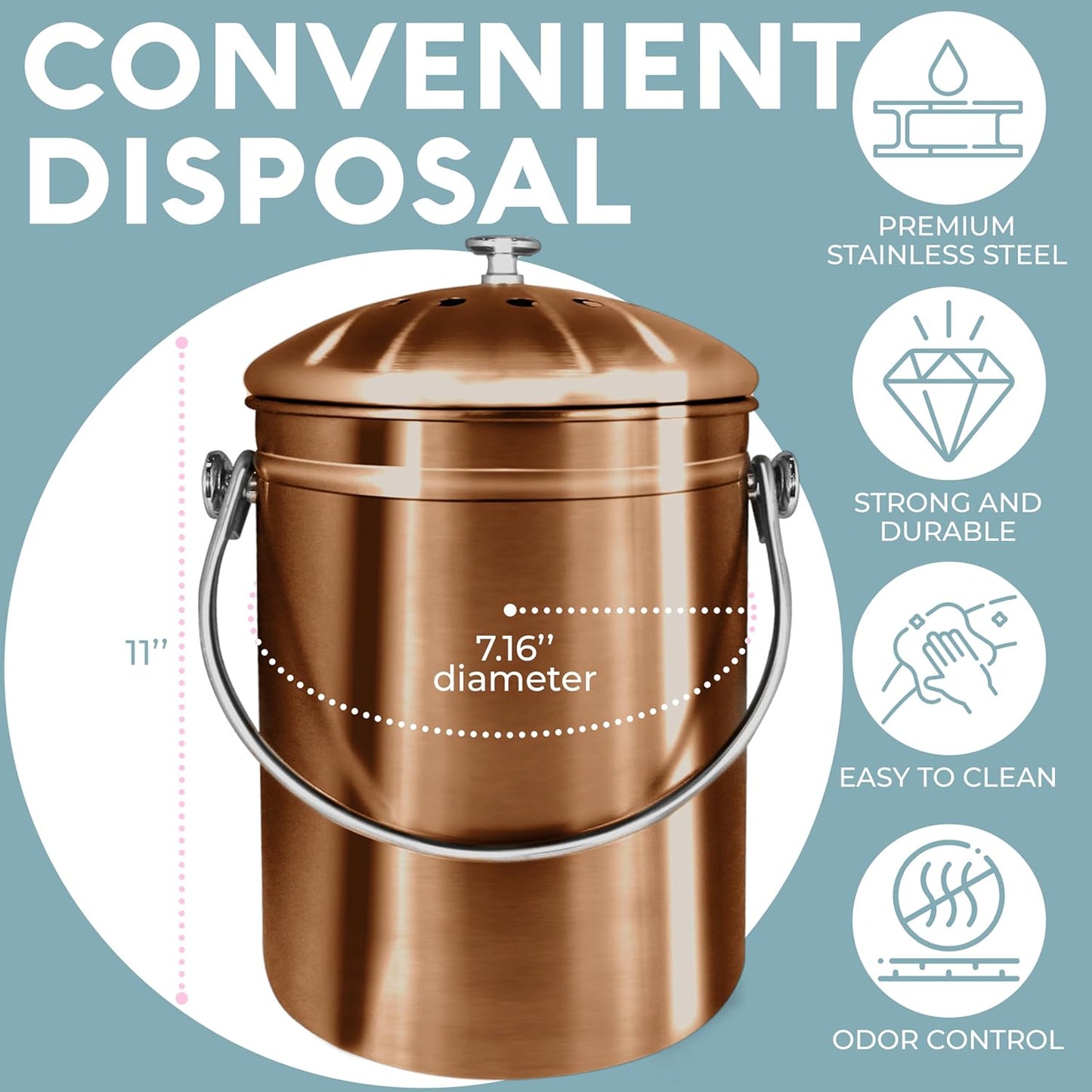 EPICA Countertop Compost Bin Kitchen | 1.3 Gallon | Odorless Composting Bin with Carbon Filters |