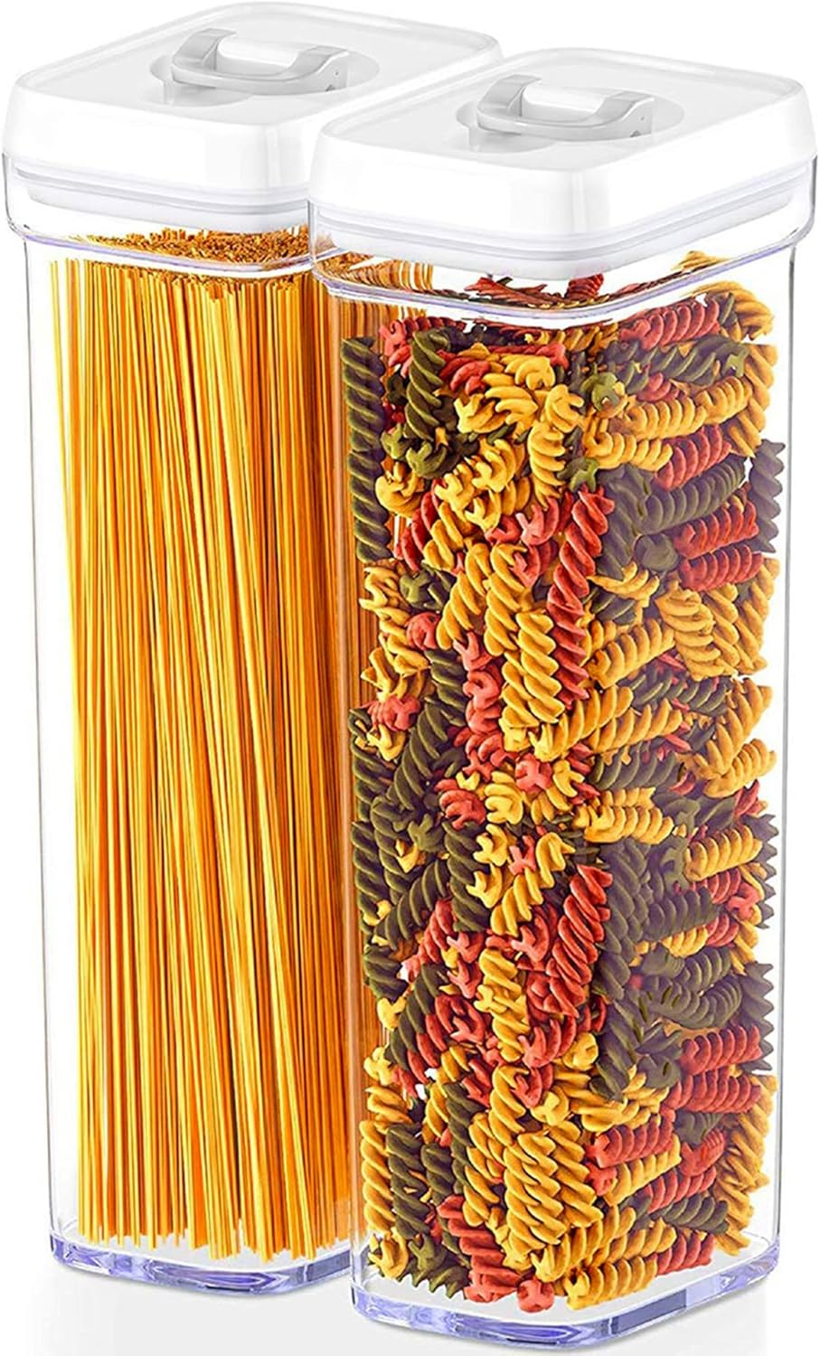 DWËLLZA KITCHEN Pasta Storage Containers for Pantry - Set of 2 White Airtight Spaghetti Container