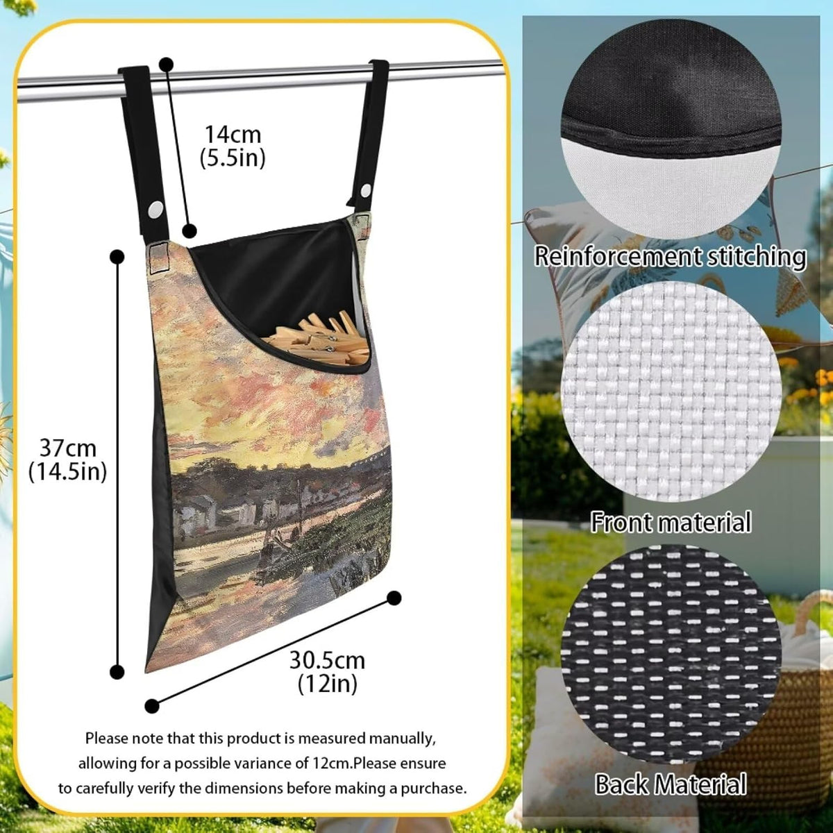 All-Weather Clothespin Holder Bag - Bennecourt, Soleil Couchant Durable Outdoor Storage Solution