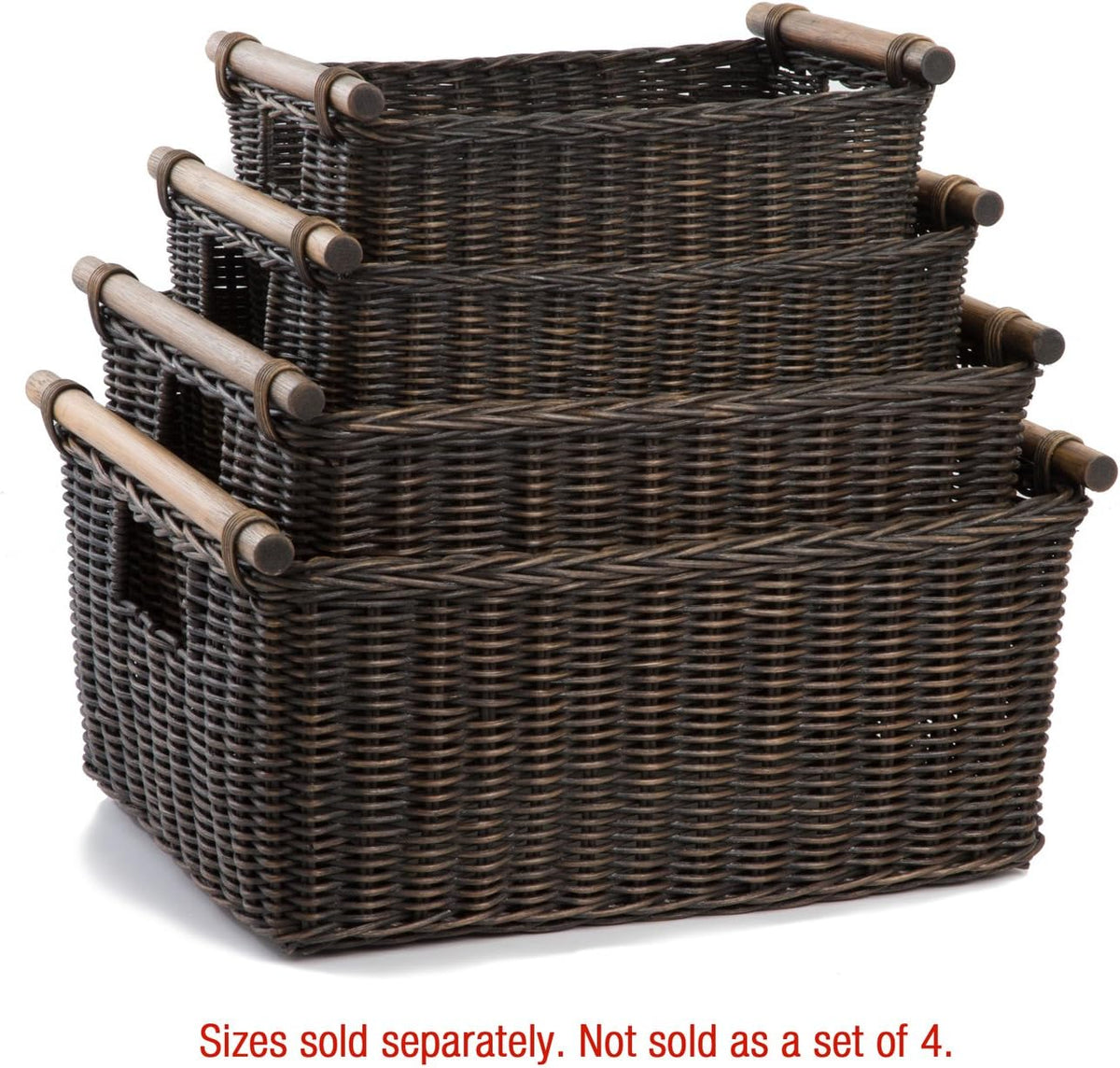 The Basket Lady Pole Handle Wicker Storage Basket, Small, 14 in L x 10 in W x 7.5 in H, Antique