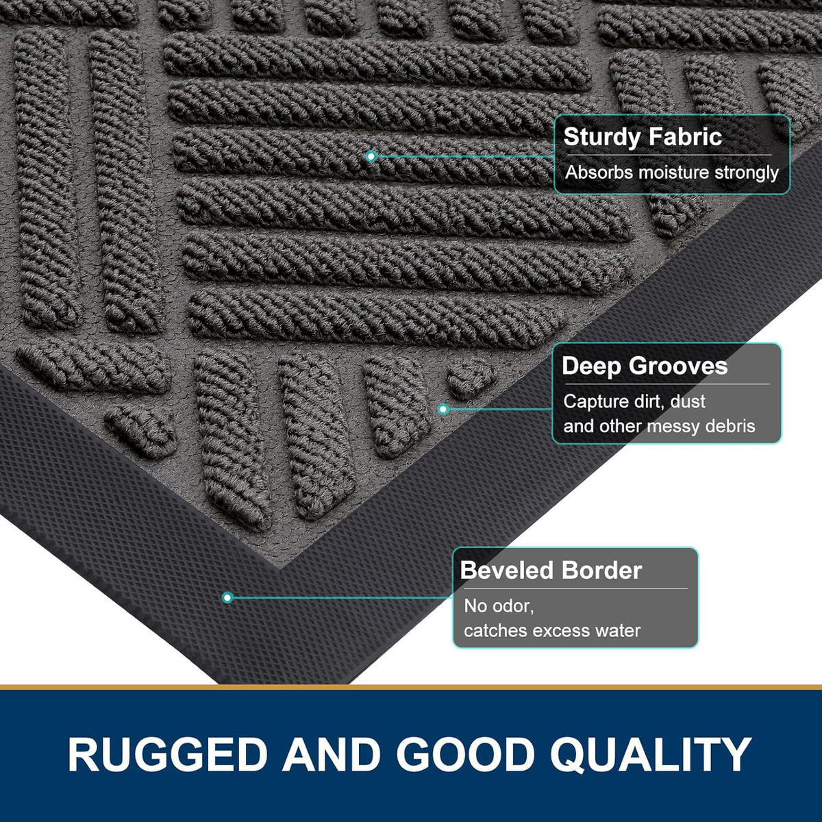 Smiry Front Door Mat Outside Entrance, Heavy Duty Outdoor Indoor Natural Rubber Doormat, Non Slip