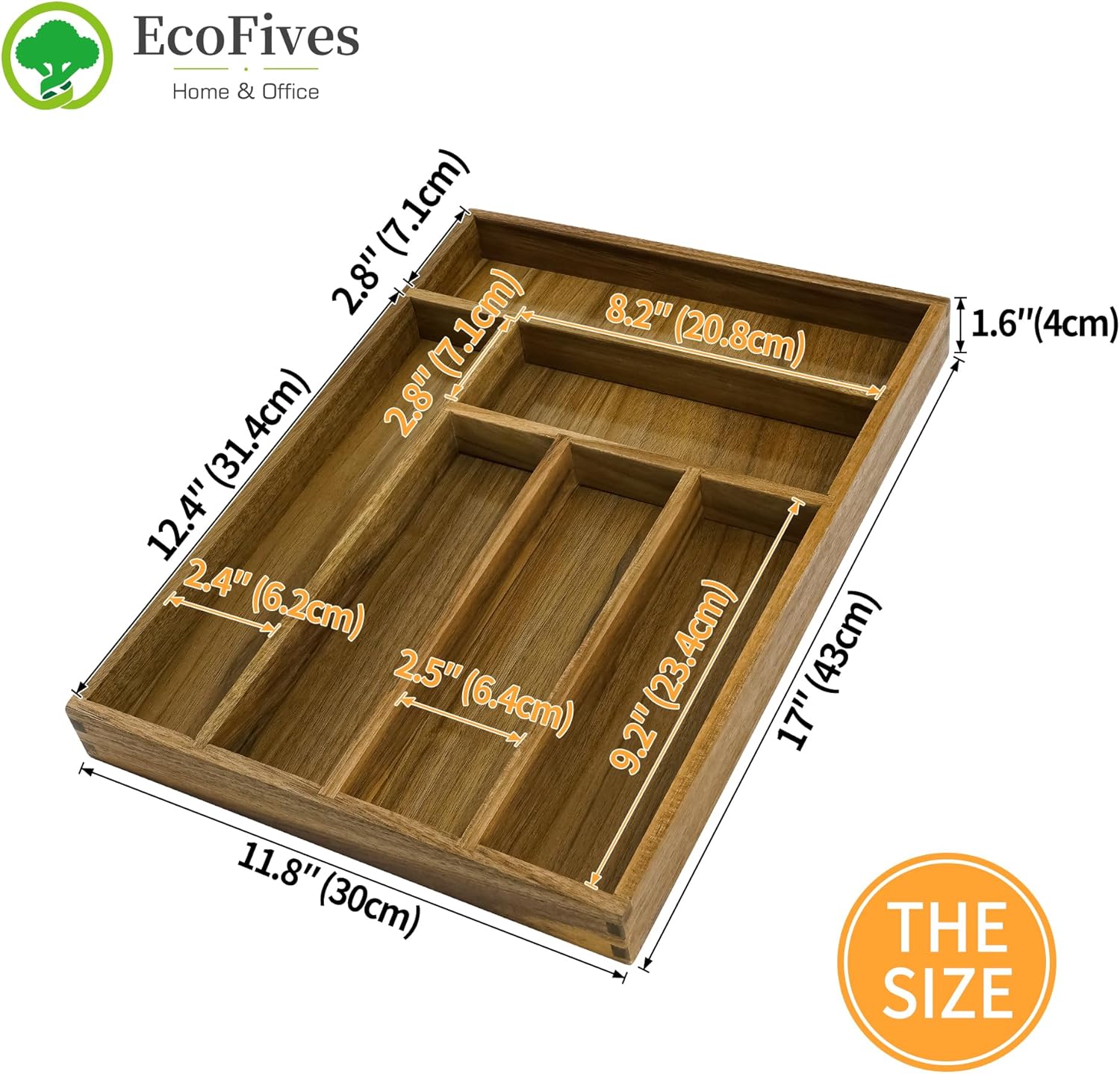 Luxury Acacia Kitchen Drawer Organizer - Silverware Organizer - Utensil Holder and Cutlery Tray
