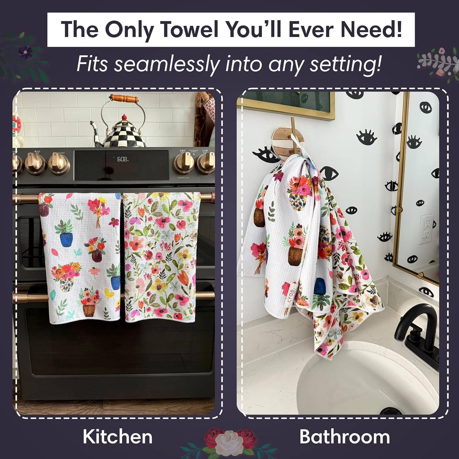 Microfiber Hand Towel & Washcloth Set of 2 - Double-Sided, Waffle Weave, Super Absorbent