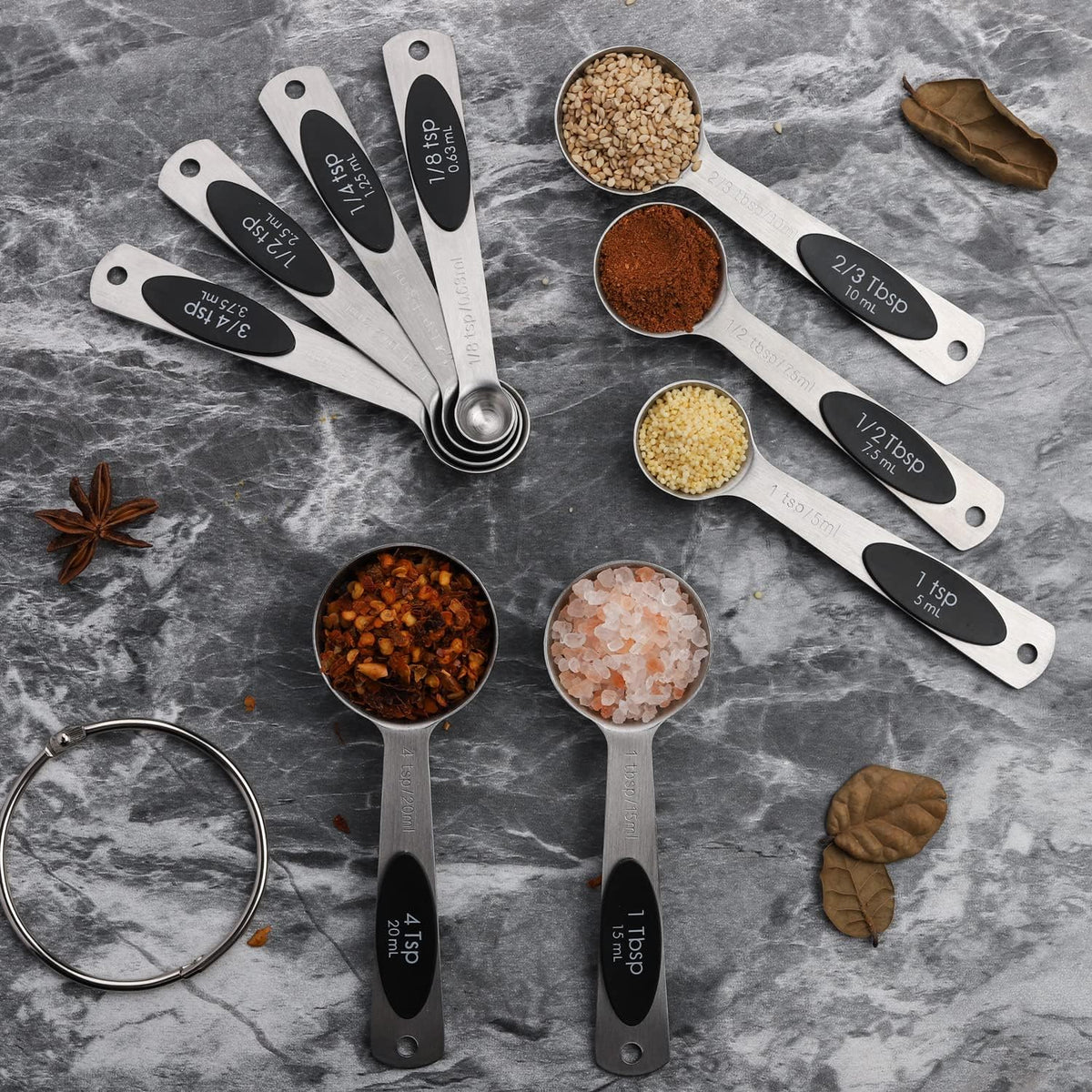 Magnetic Measuring Spoons Set of 9 Stainless Steel Stackable Measuring Spoons Heavy Duty Nesting