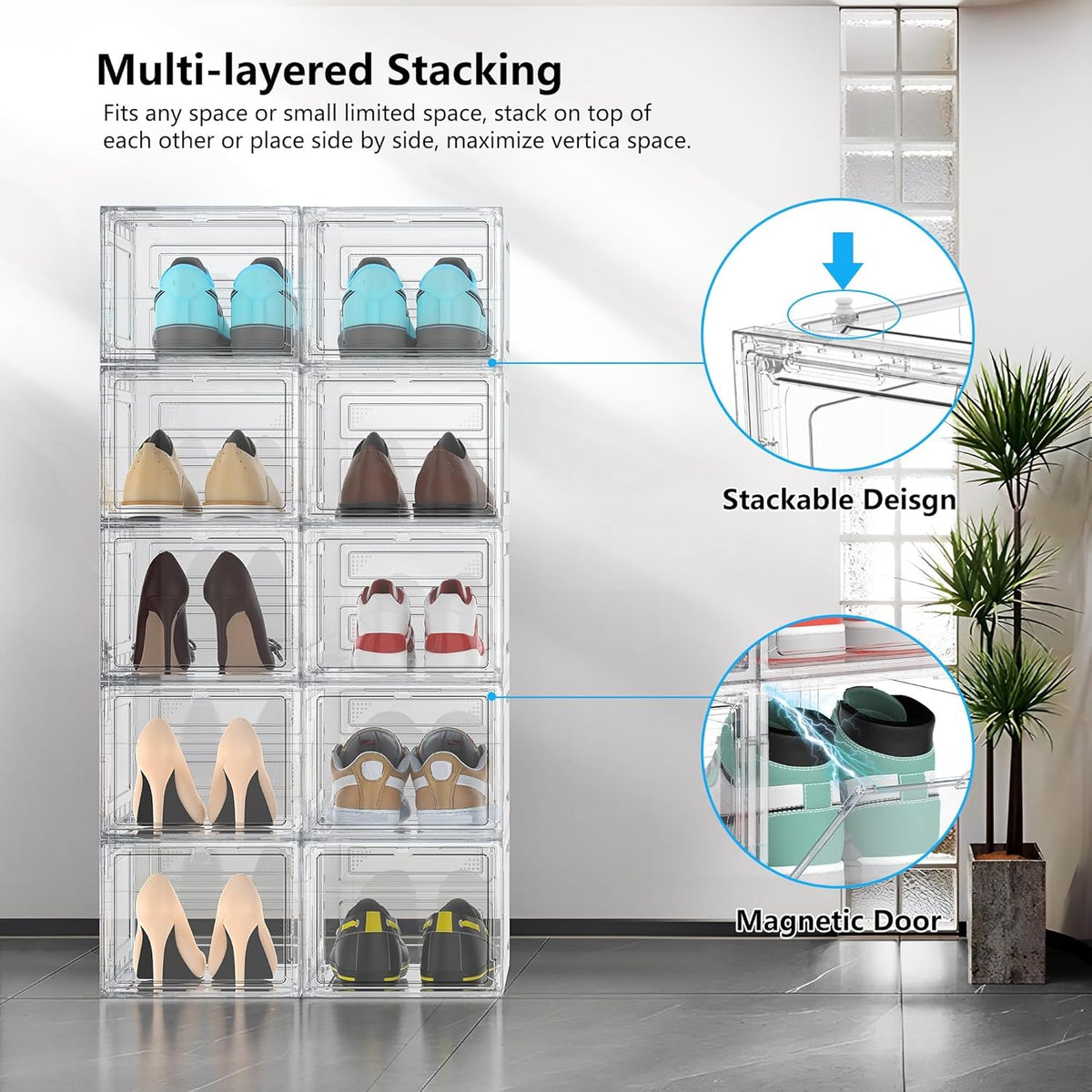 12 Pack Hard Sturdy Thickened Rigid XX Large Shoe Storage Organizer for Closet, Clear Stackable