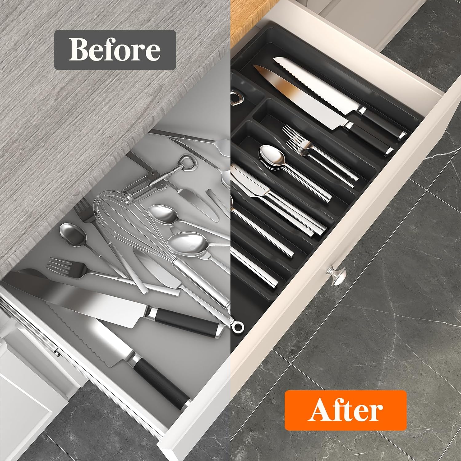 Lifewit Silverware Drawer Organizer and Utensil Organizer Set, Expandable Cooking Cutlery Tray for