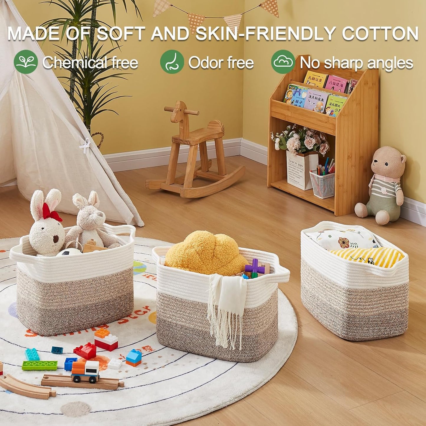 OIAHOMY Storage Basket, Woven Baskets for Storage, Cotton Rope Basket for toys,Towel Baskets for