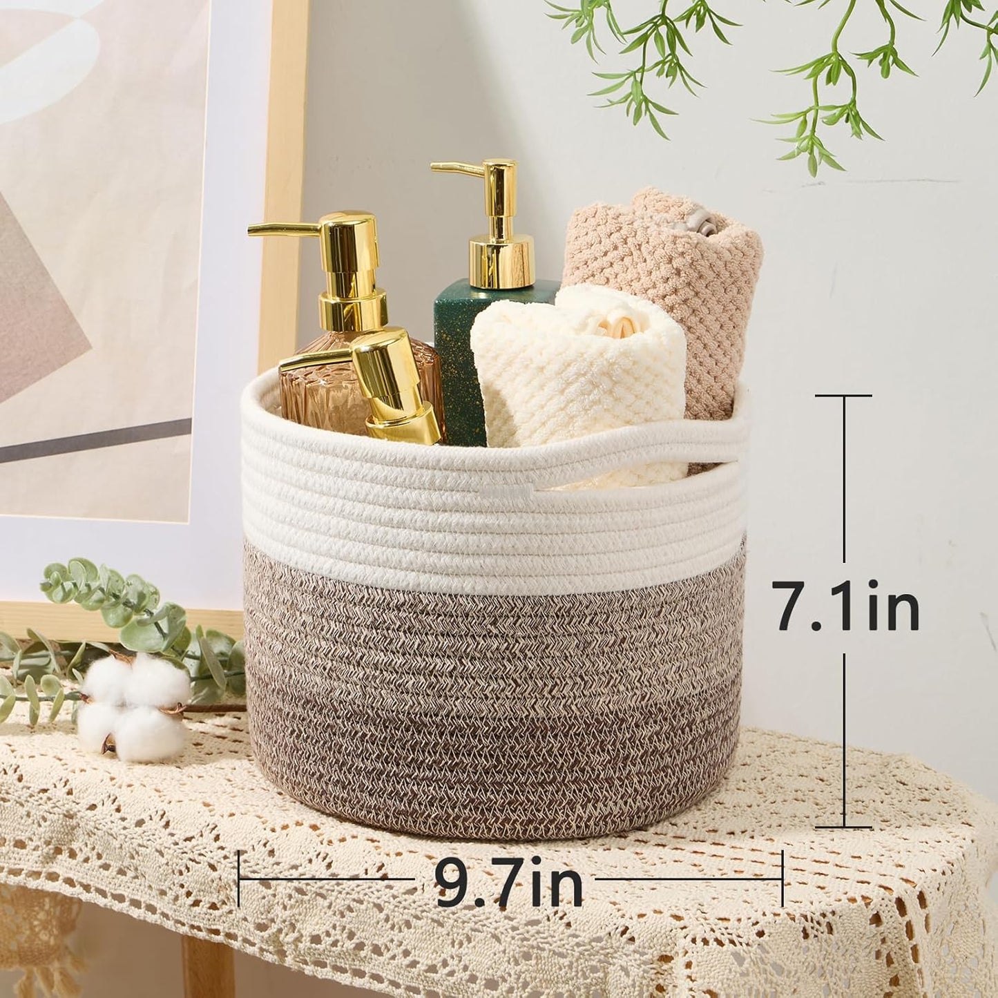 Small Basket for Organizing | Cube Shelf Closet Storage Baskets | 9.7×9.7×7.1” | Woven Rope Gift