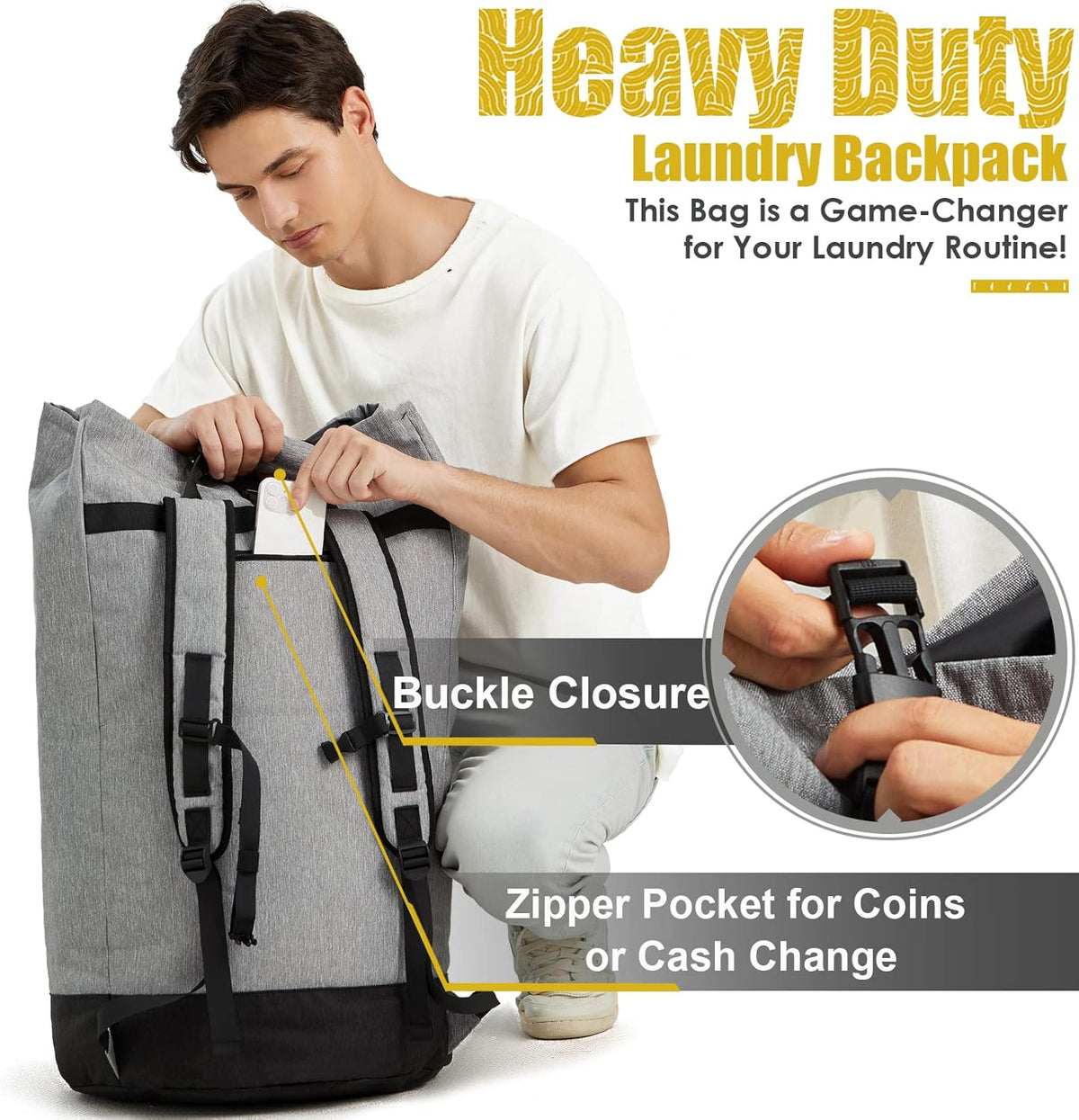 Laundry Bag for College, 115L Heavy Duty Laundry Backpack with Shoulder Straps, Large Dirty Clothes