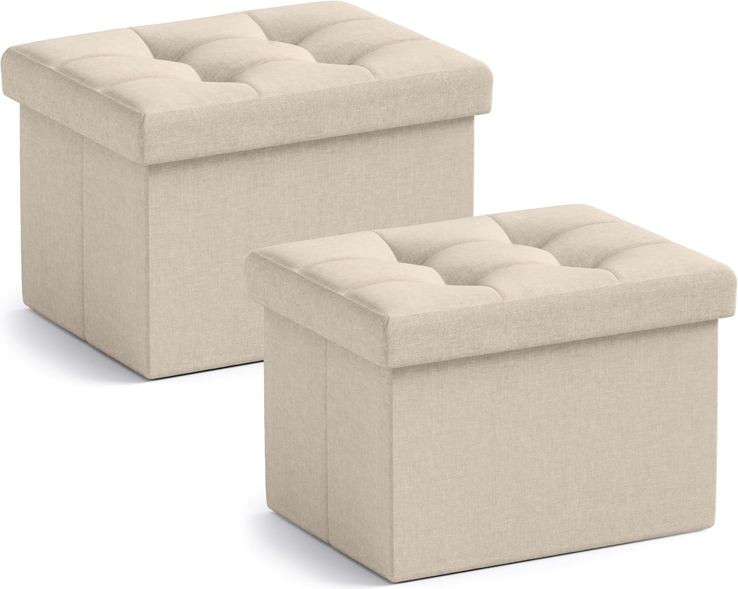 Ornavo Home Small Storage Ottoman, Set of 2, Foldable Collapsible Rectangle Linen Ottoman Foot Rest