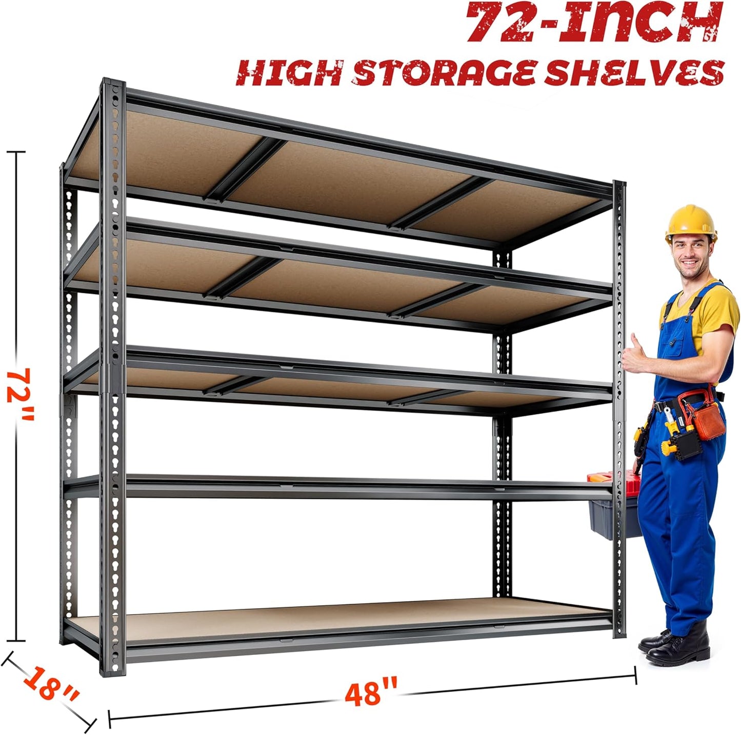 48"W Garage Shelving, 3050LBS Storage Shelves heavy duty, 5 Tier Metal Shelving Unit Adjustable