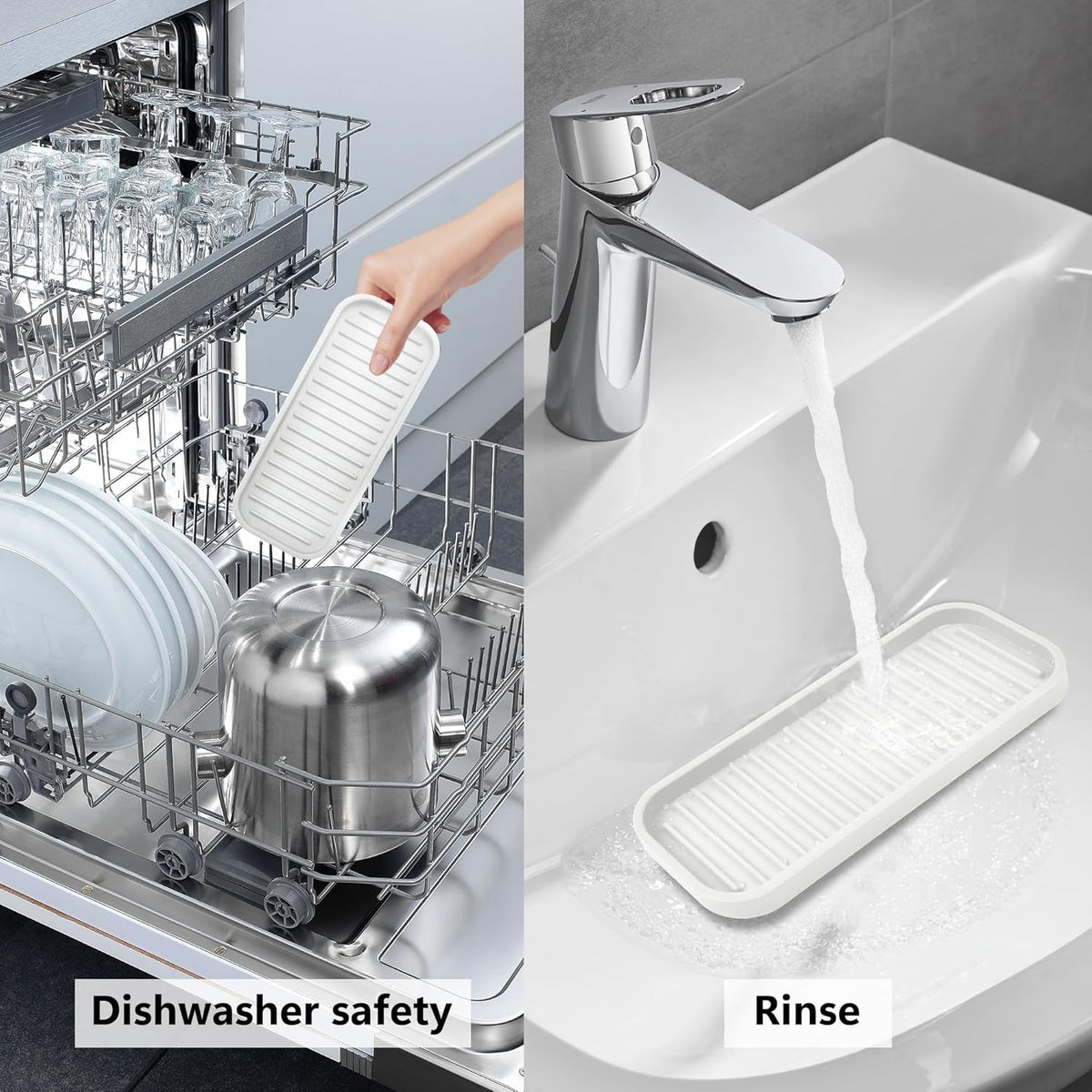 Silicone Sponge Holder Kitchen Sink Organizer Tray Dish Caddy Soap Dispenser, Scrubber Spoon