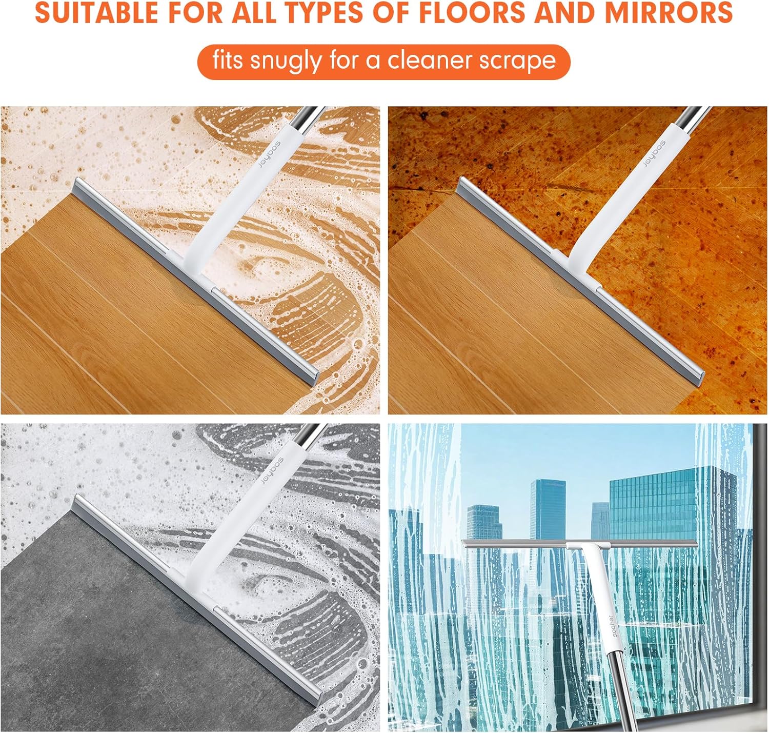 Rubber Floor Squeegee for Smooth Surface Concrete Floor, Tile Floor, Heavy Duty Garage Shower Floor